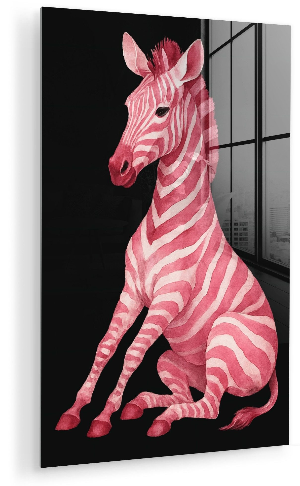 MuchoWow Acrylglasbild Zebra - Rosa - Gestreift, Inkl. Aufhängung, Dekorative Bild für Küche & Wohnzimmer auf Glas, 20x30 cm
