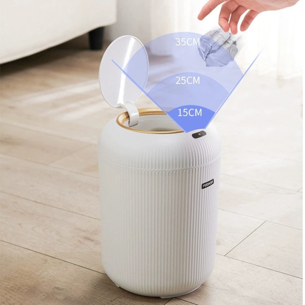 POPOLIC Mülleimer Intelligenter Sensor-Mülleimer, Haushaltsmülleimer, 9.5L, weiß, geeignet für Küche, Badezimmer, Wohnzimmer und Schlafzimmer