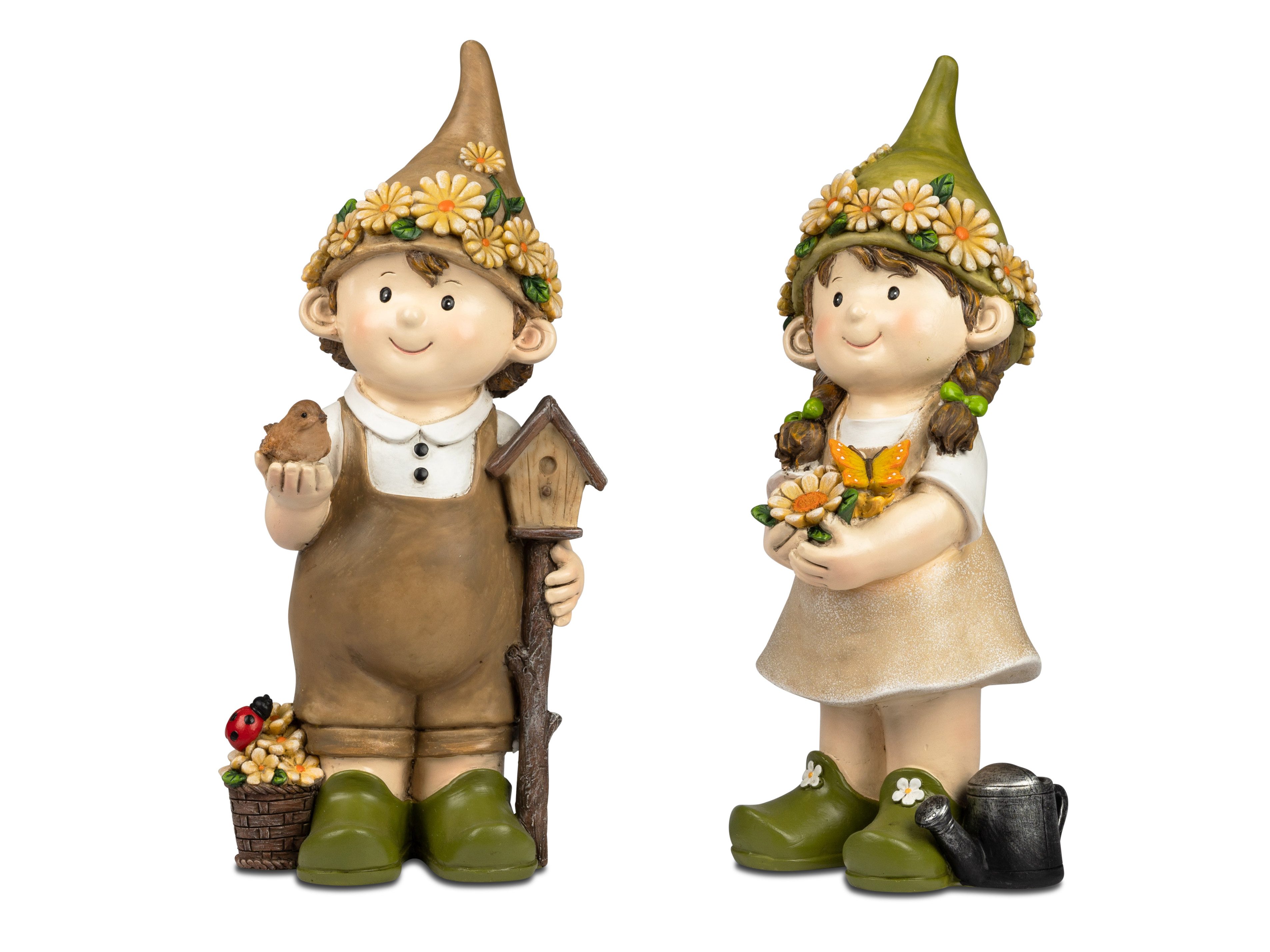 Gartenfigur Sommerkinder mit Vogel