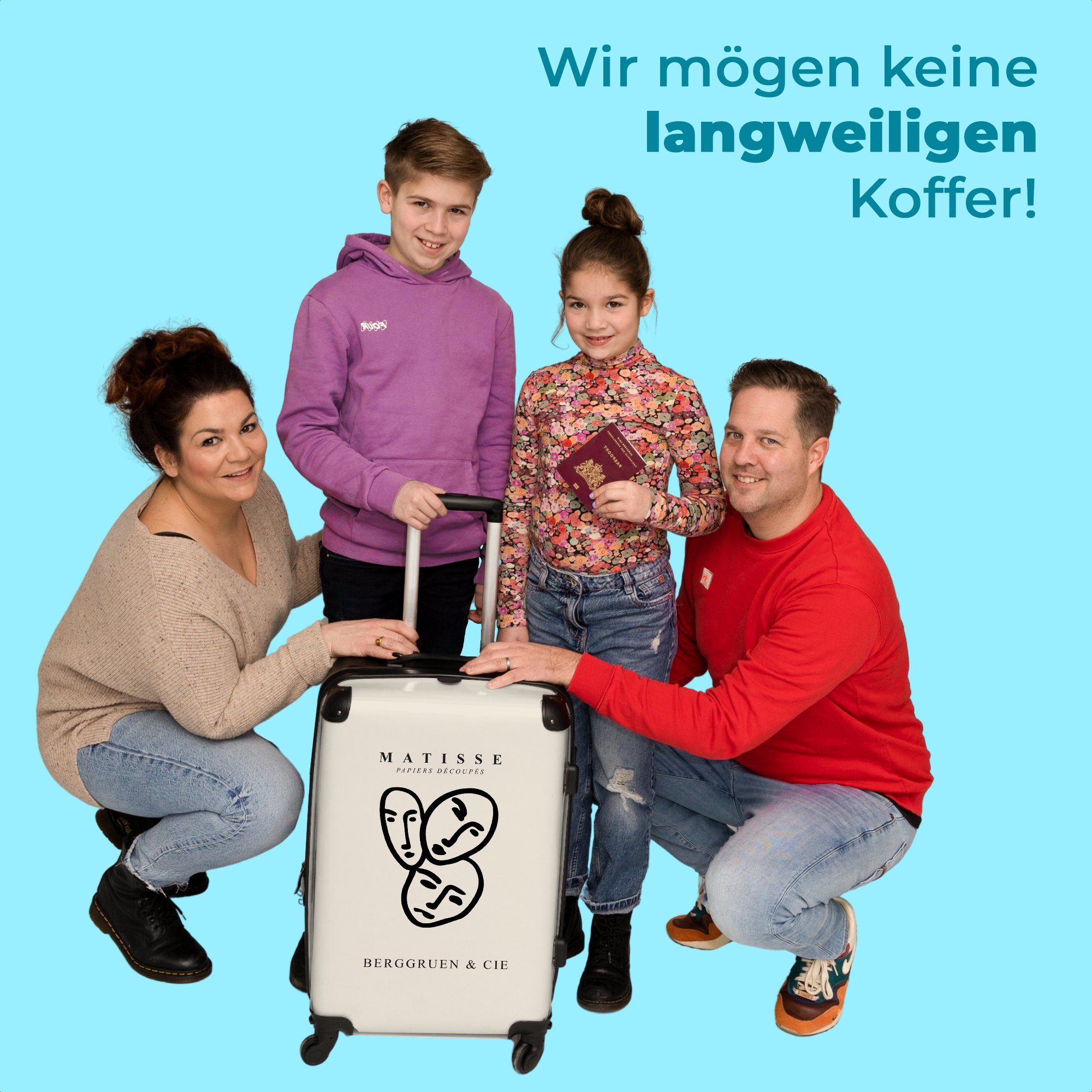 67x43x25cm Kunst NoBoringSuitcases.com© mit Rollen Große - Rollkoffer - Rollen, Linienkunst Matisse - Aufgabegepäck 4 - Gesicht Abstrakt, 4 Koffer Reisekoffer Trolley -