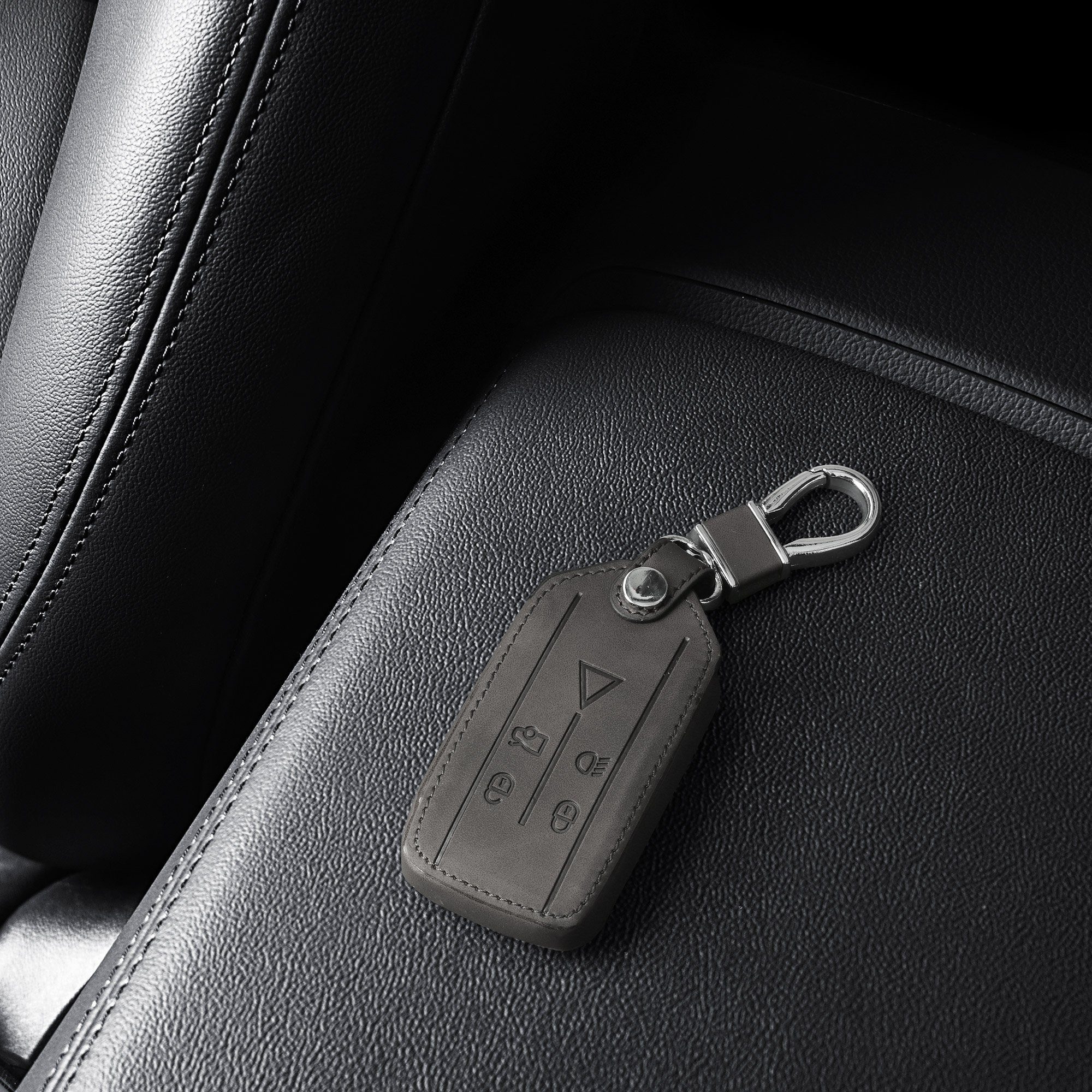 Nubuklederoptik Cover Autoschlüssel - Schutzhülle Schlüsselhülle Kunstleder Dunkelgrau Hülle Jaguar, Schlüsseltasche für kwmobile