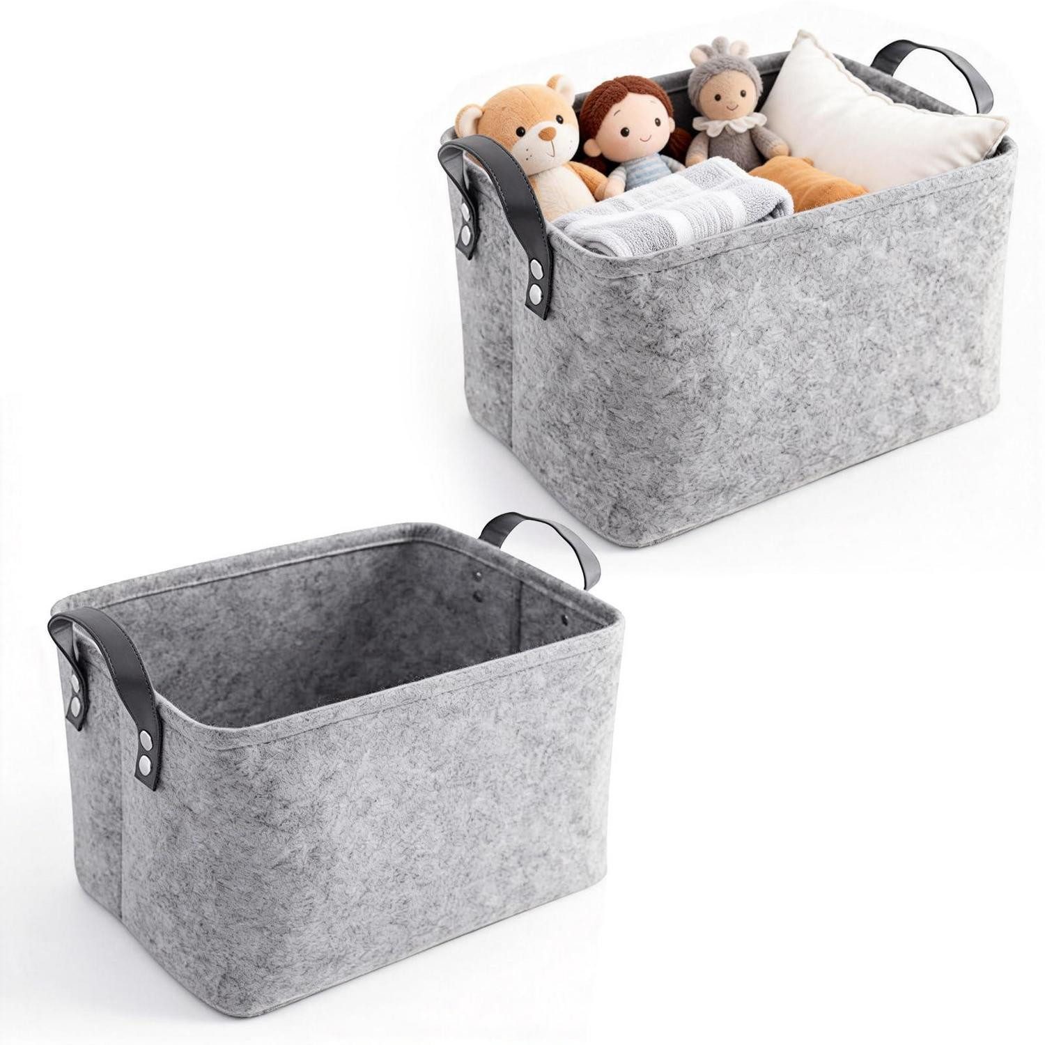 LuxusKollektion Aufbewahrungskorb Filzkorb Set 2tlg Grau 34x24x20cm mit Griffen