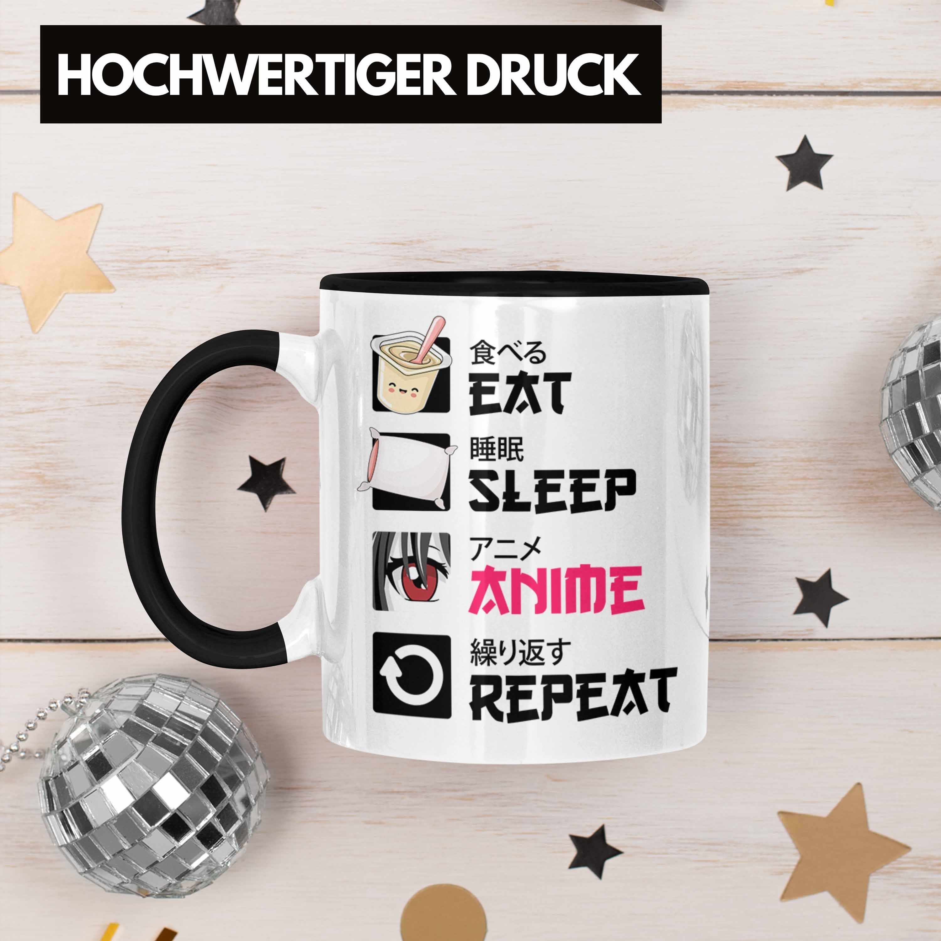 Trendation Tasse Trendation - Eat Geschenk Sleep Tasse Deko Kaffeetasse Anime Spruch Schwarz Geschenke