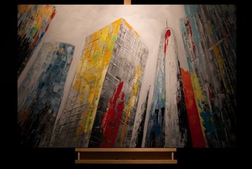 KUNSTLOFT Gemälde City of Giants 120x80 cm, Leinwandbild 100% HANDGEMALT Wandbild Wohnzimmer