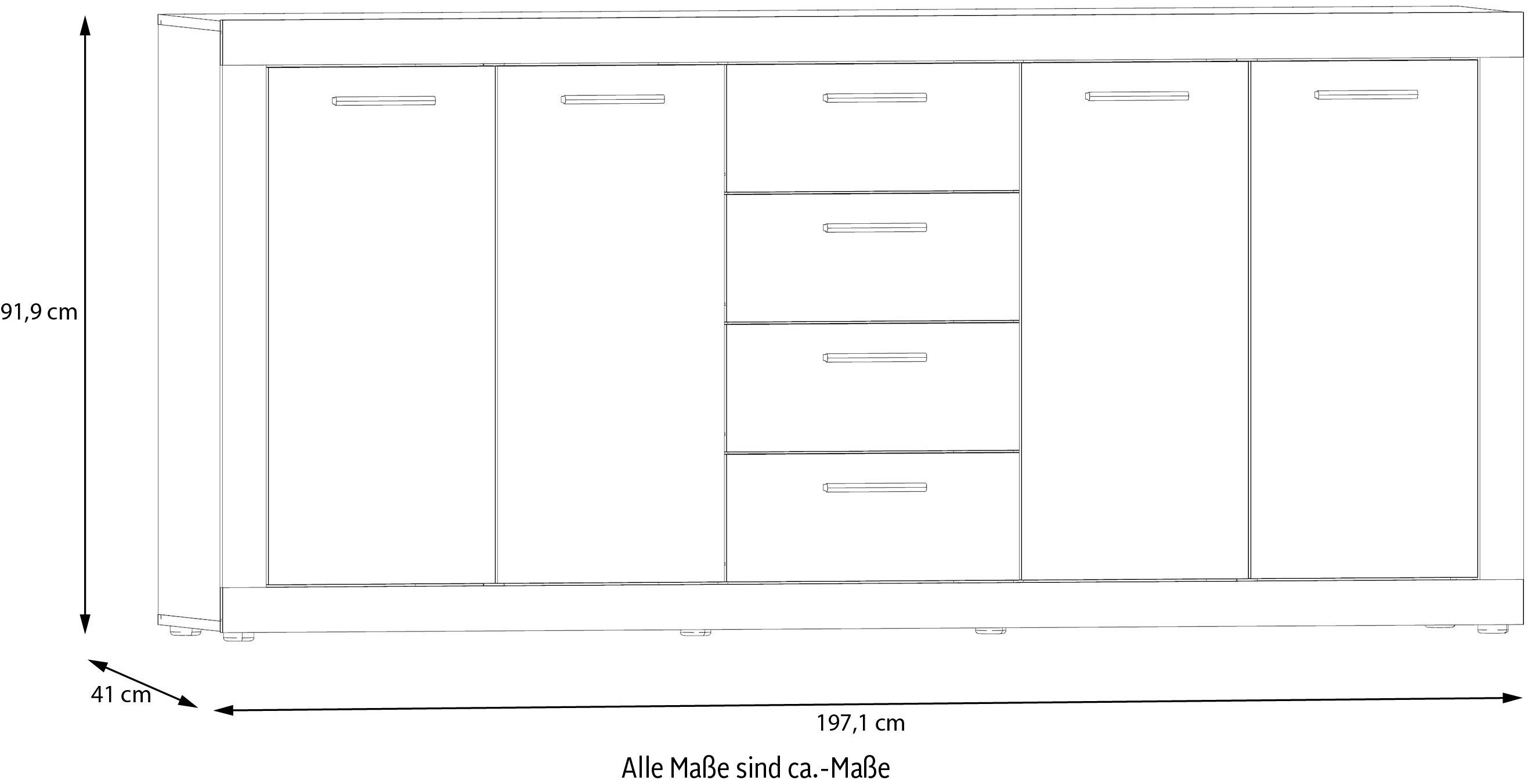 FORTE Sideboard Baccio, Breite ca. 197 cm, 4 Türen, 4 Schubladen