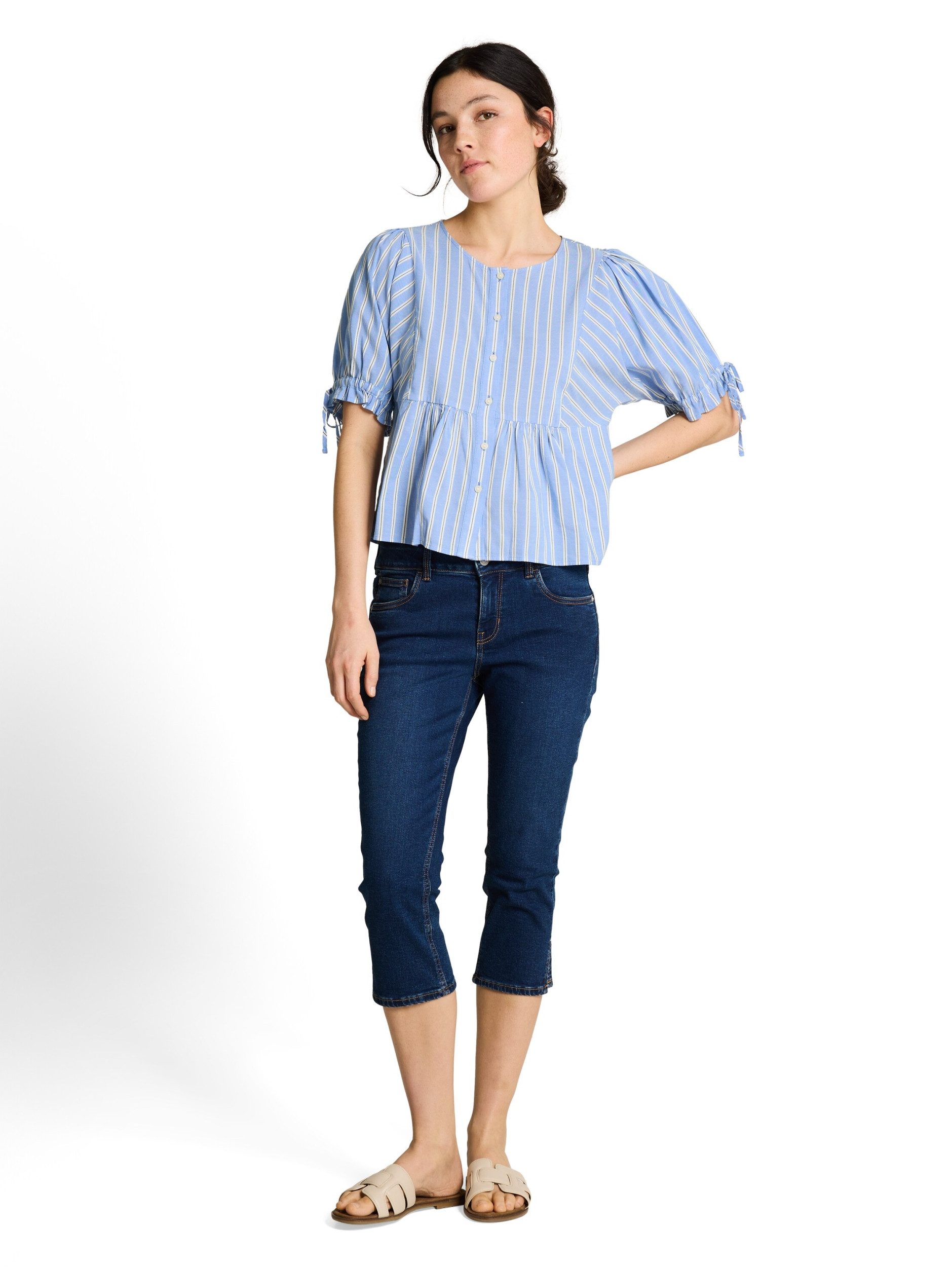 TOM TAILOR Denim Langarmbluse blouse with sleeve ribbon deta
