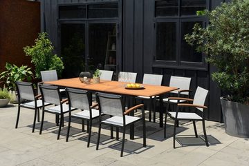 Outdoor Gartentisch KINGSBURY, Ausziehbar, 180 - 240 x 100 cm, Braun, Schwarz, Aluminium, Tischplatte aus massivem Eukalyptusholz