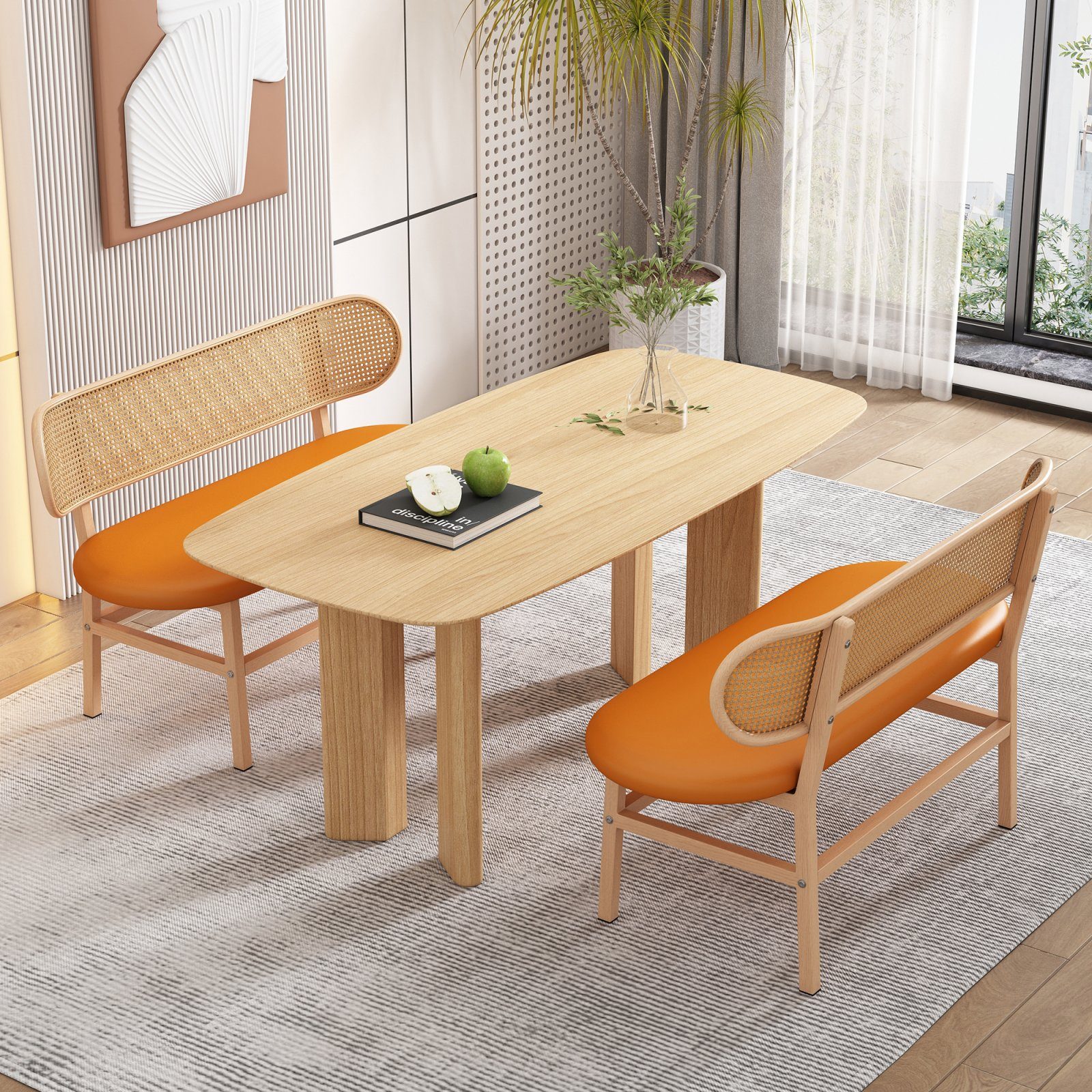 Rattan-Rückenbank, Braun Wohnzimmer, Freizeitbänke Doppelstühle 120x75cm Sitzkissen, Esszimmerstuhl Moderne SEEZSSA ovale für mit Komfortables