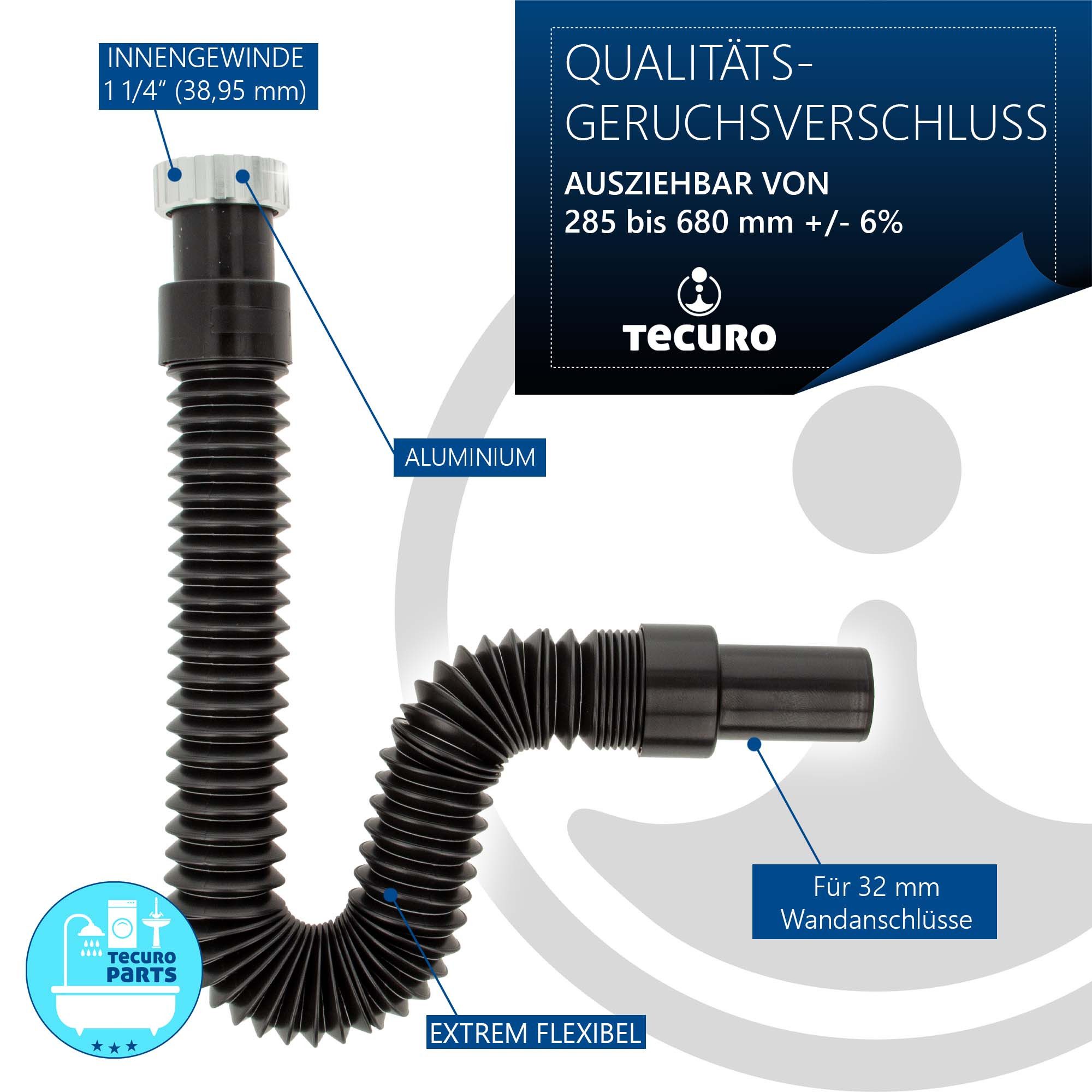 tecuro Siphon Geruchsverschluss flexibel 1 1/4 Zoll auf Ø 32/40 mm – Bild 5 von 5