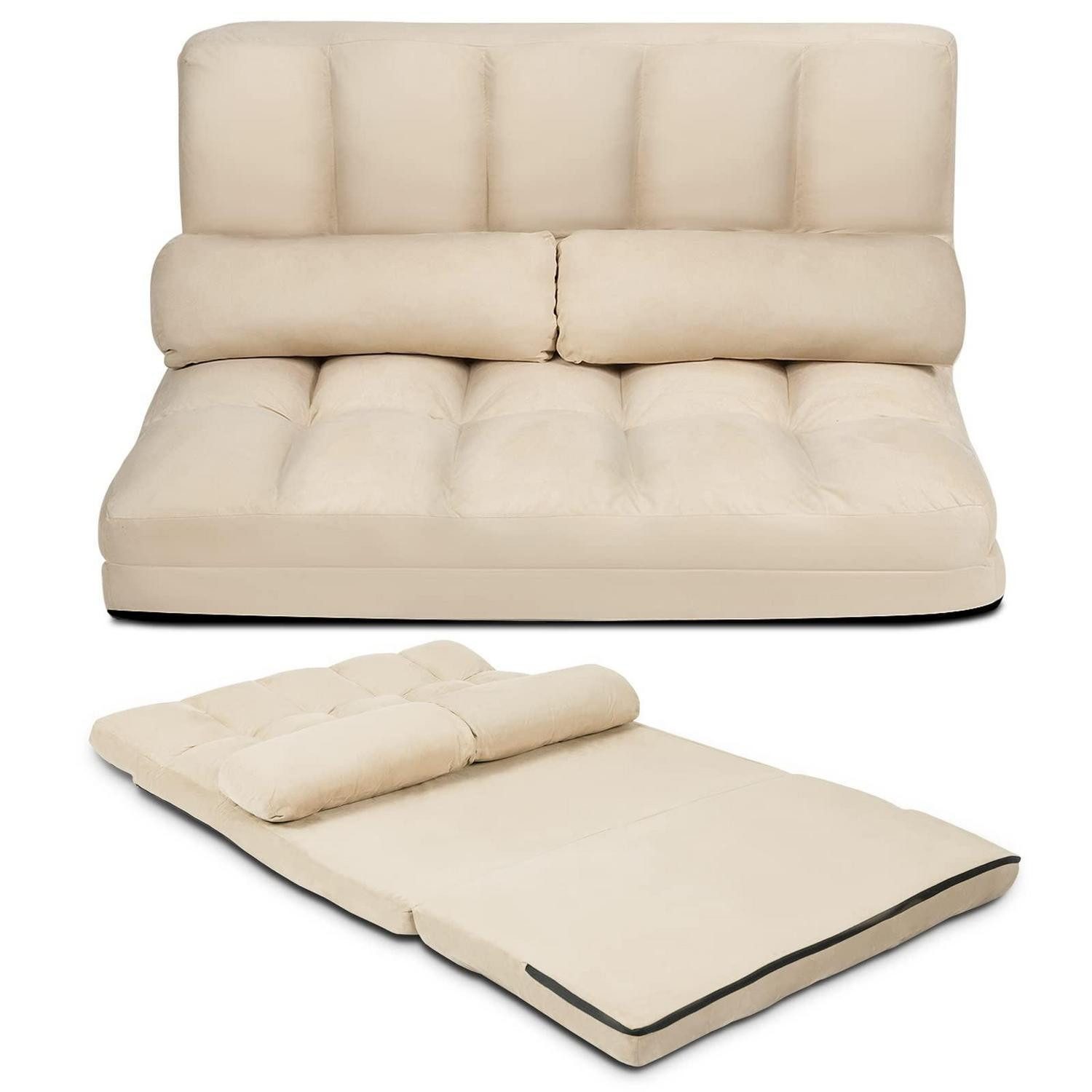 LuxusKollektion Schlafsofa Bodensofa 2 Sitzer Sofabett Schlaffunktion Beige