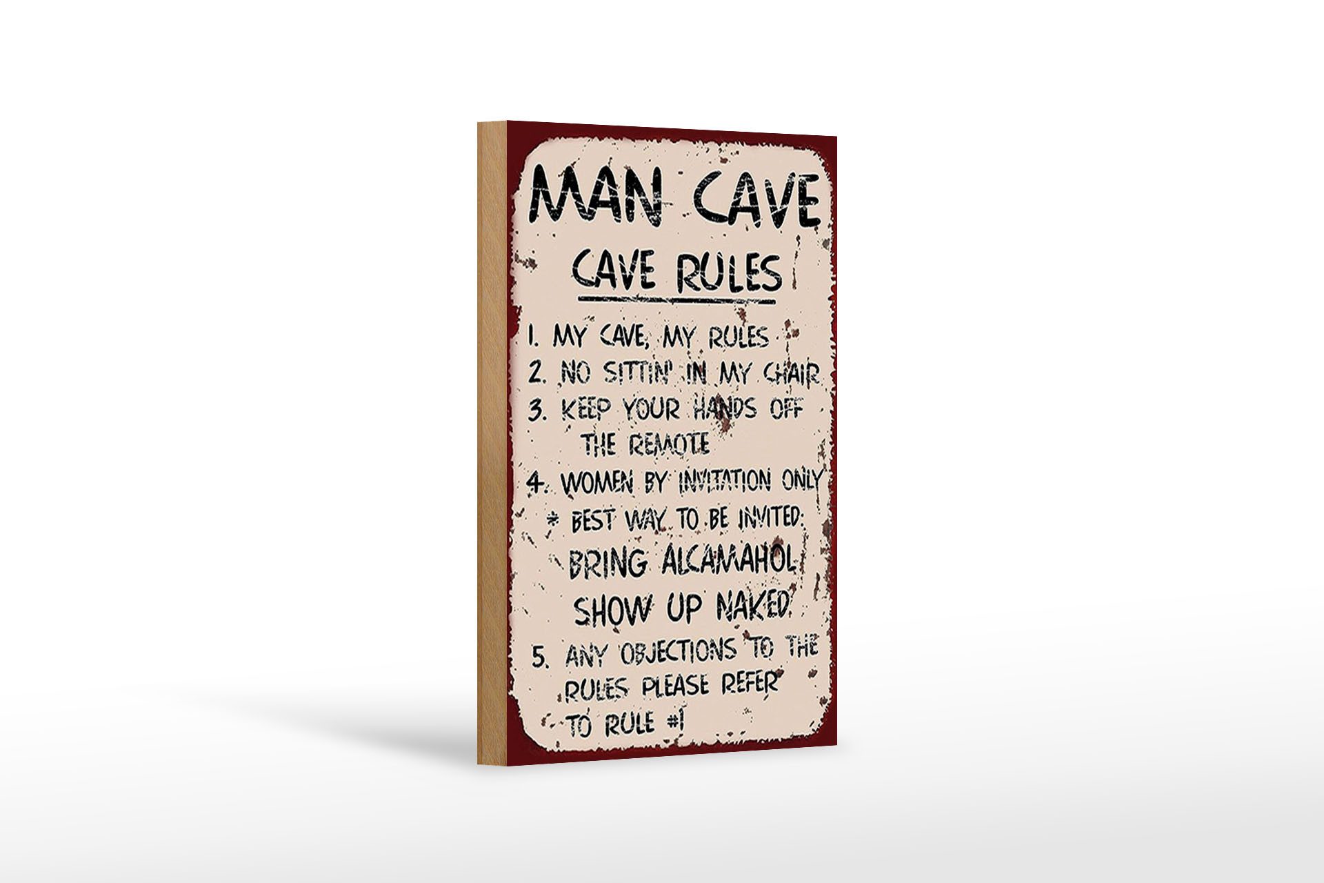 Holzbild Spruch 12x18cm Man cave my cave my rules