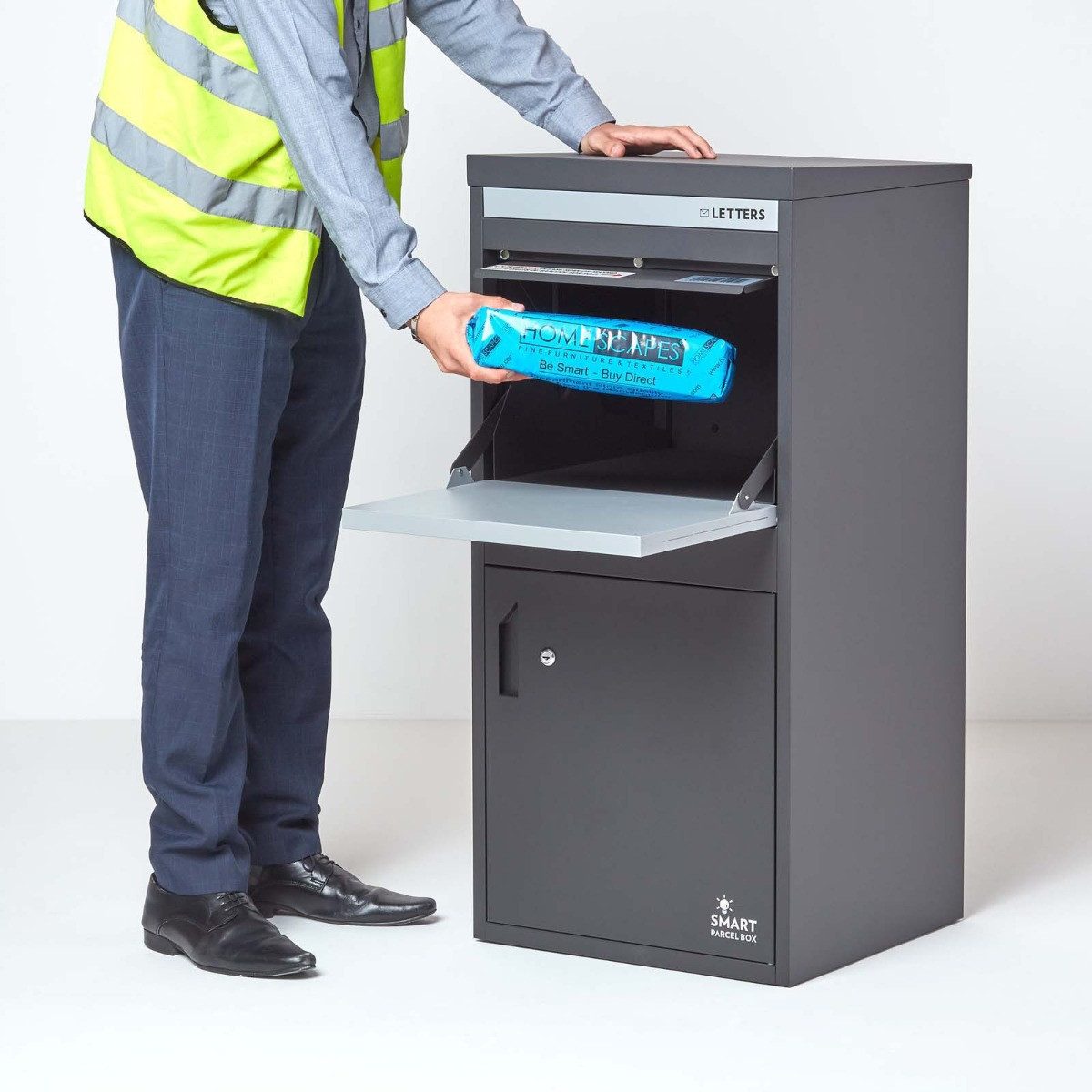 Smart Parcel Box Paketbriefkasten Extra großer Paketbriefkasten, Entnahme hinten & vorne, anthrazit