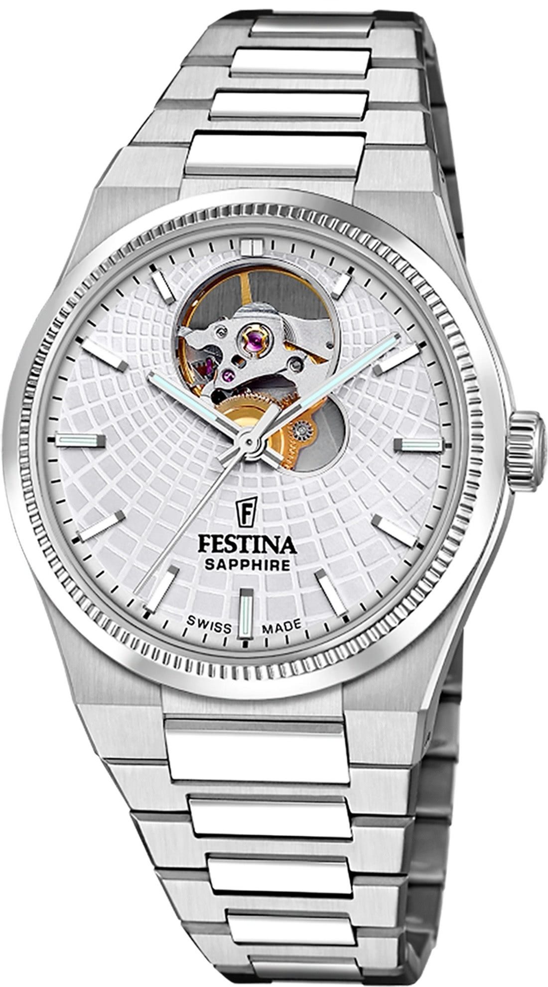 Festina Automatikuhr Festina Damenuhr Swiss Made Armbanduhr, (Analoguhr), Damen Armbanduhr rund, Edelstahlarmband silber, Elegant
