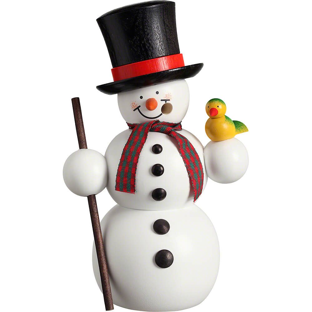 Seiffener Volkskunst Räuchermännchen Schneemann mit Vogel (15cm) Räuchermann von Seiffener Volkskunst