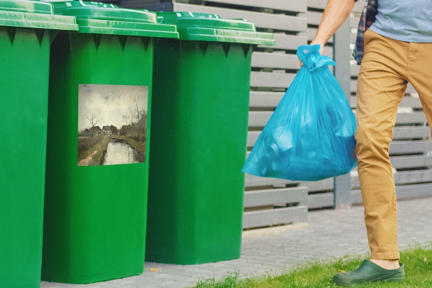 MuchoWow Wandsticker Häuschen Mülleimer-aufkleber, Abfalbehälter Mülltonne, (1 Gemälde an Mauve Container, einem - Sticker, St), Graben von Anton