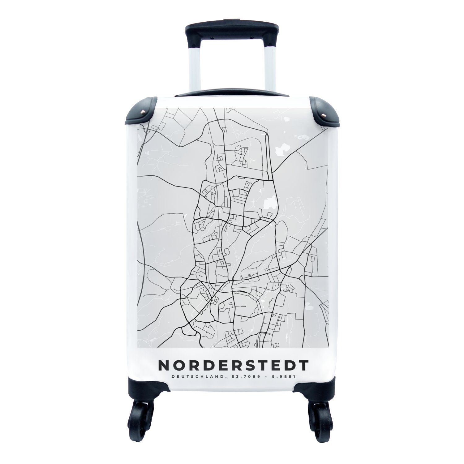 MuchoWow Handgepäckkoffer Norderstedt - Ferien, für Trolley, mit Deutschland, 4 Reisekoffer Handgepäck Karte rollen, - Stadtplan Rollen, Reisetasche 