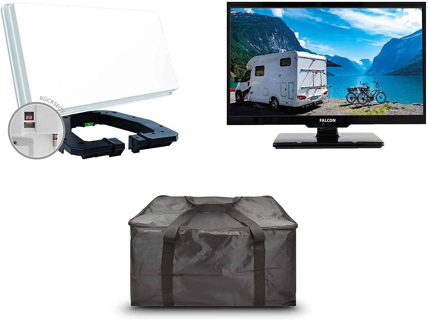 19" Camping Kit Sat-Anlage Traveller Falcon (48,26 Camping HDReady EasyFind cm, TV II Microelectronic Set