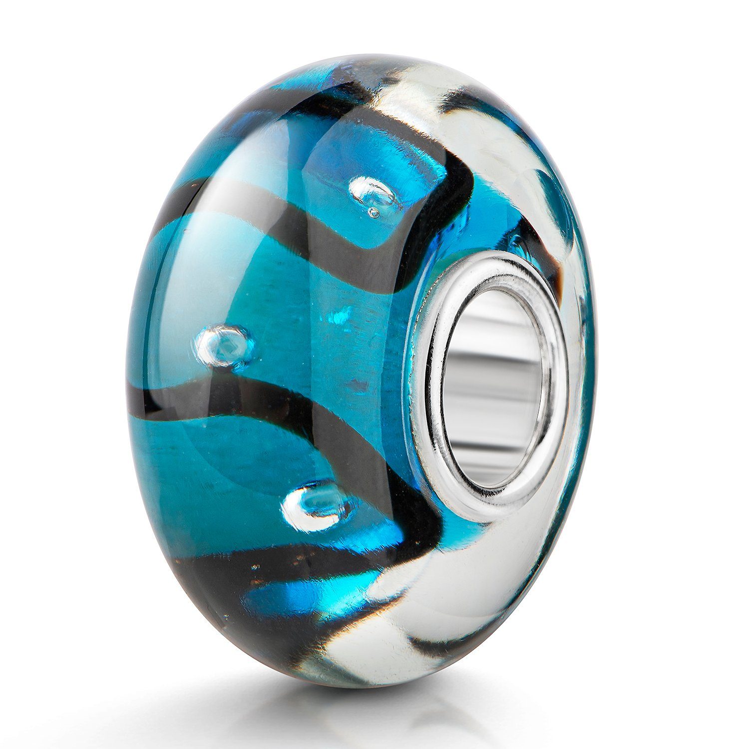 Bead Glasperle Türkis Petrol Linien Design 1066