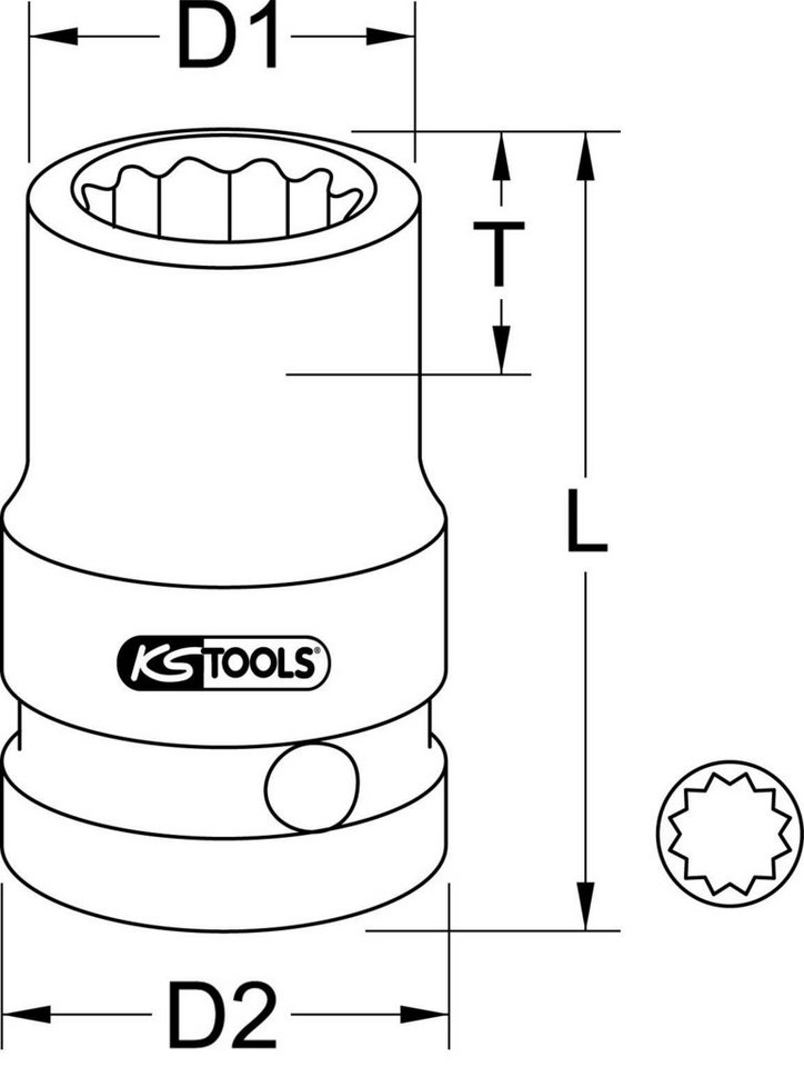 Thumbnail - KS Tools Stecknuss 1/2" 12-kant-Kraft-Stecknuss, kurz, 1.1/8"