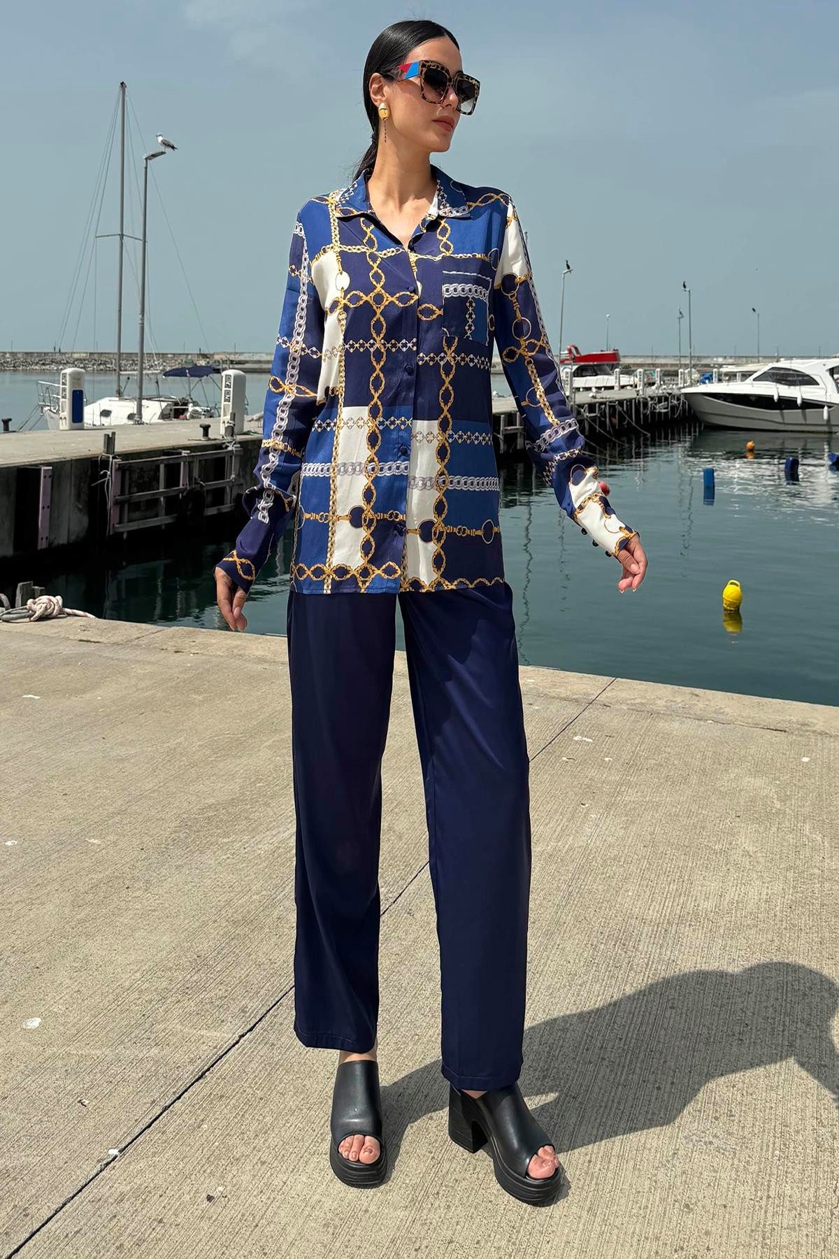 For You Moda Hosenanzug 3-teiliges Satin-Ketten-Print Tank und Hose Set in günstig online kaufen