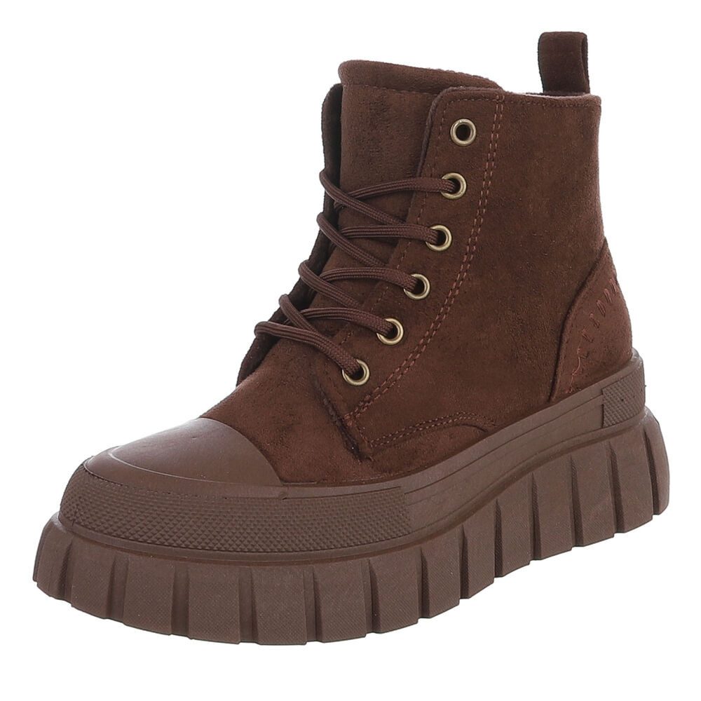 Ital-Design Damen Plateau Schnürstiefel mit Chunky-Sohle Schnürstiefelette (92002647) Keilabsatz/Wedge Stiefeletten in Braun