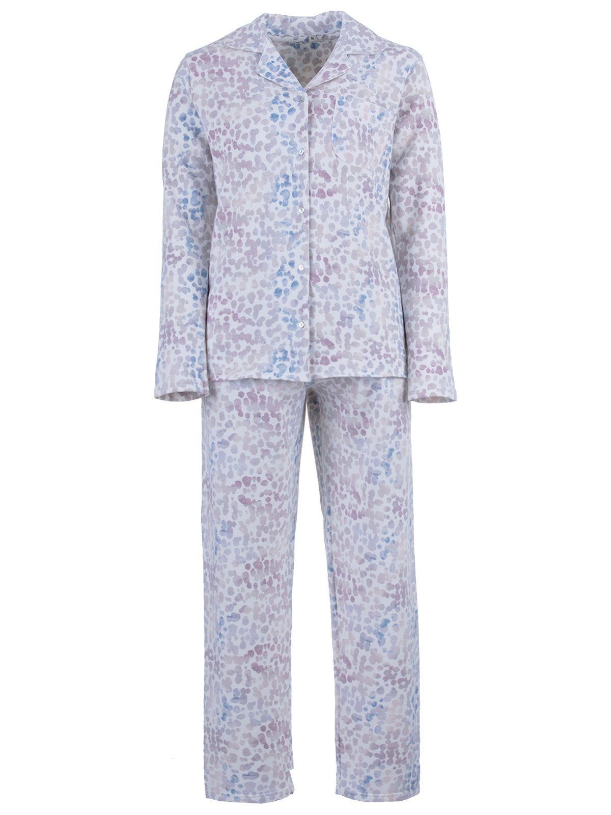 Schlafanzug Pyjama Set Thermo - Tupfen Kragen Knopfleiste