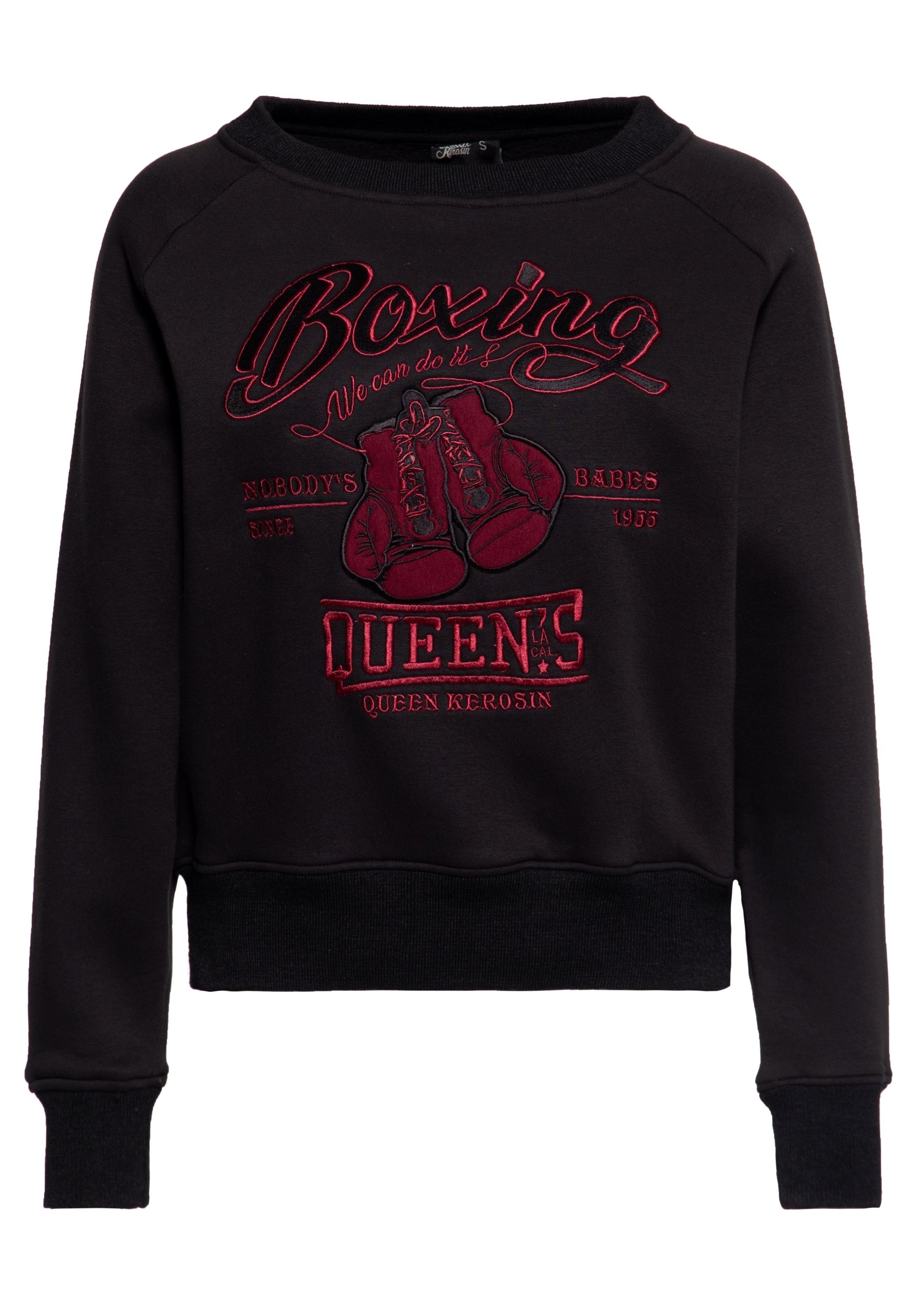 Sweater Boxing in mit Front QueenKerosin der hochwertiger Retro-Stickerei
