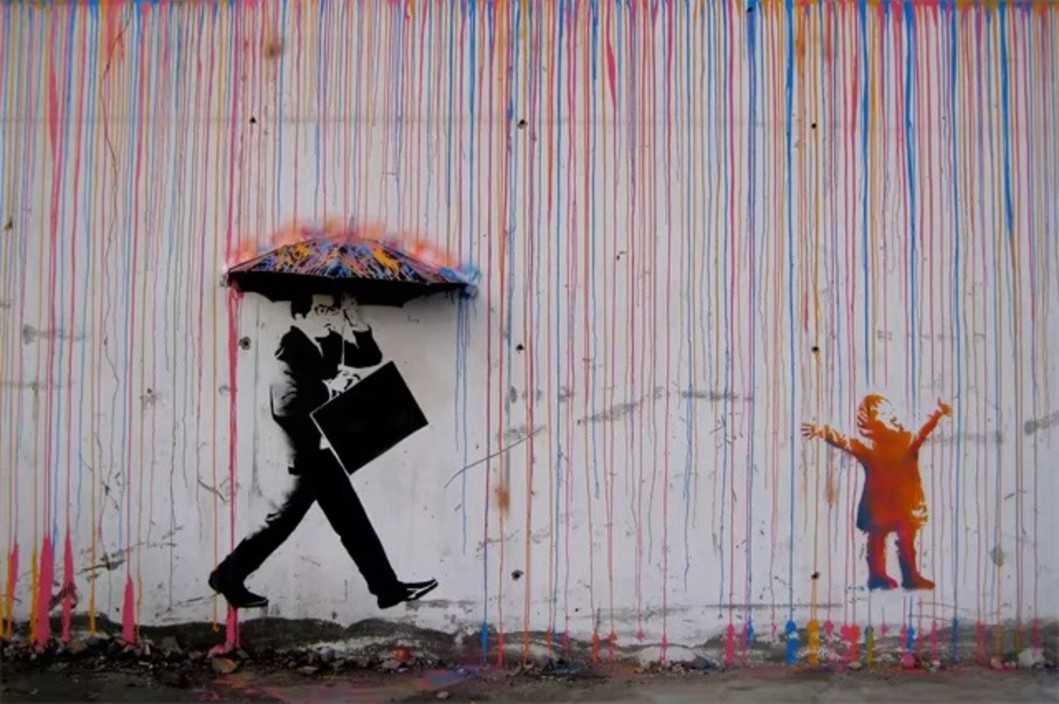 TPFLiving Kunstdruck OHNE RAHMEN, Bangsy Art - Graffiti Kunst - abstrakte Motive - (Leinwandbild XXL), Farben: Farben: bunt - Größe: 20x30cm