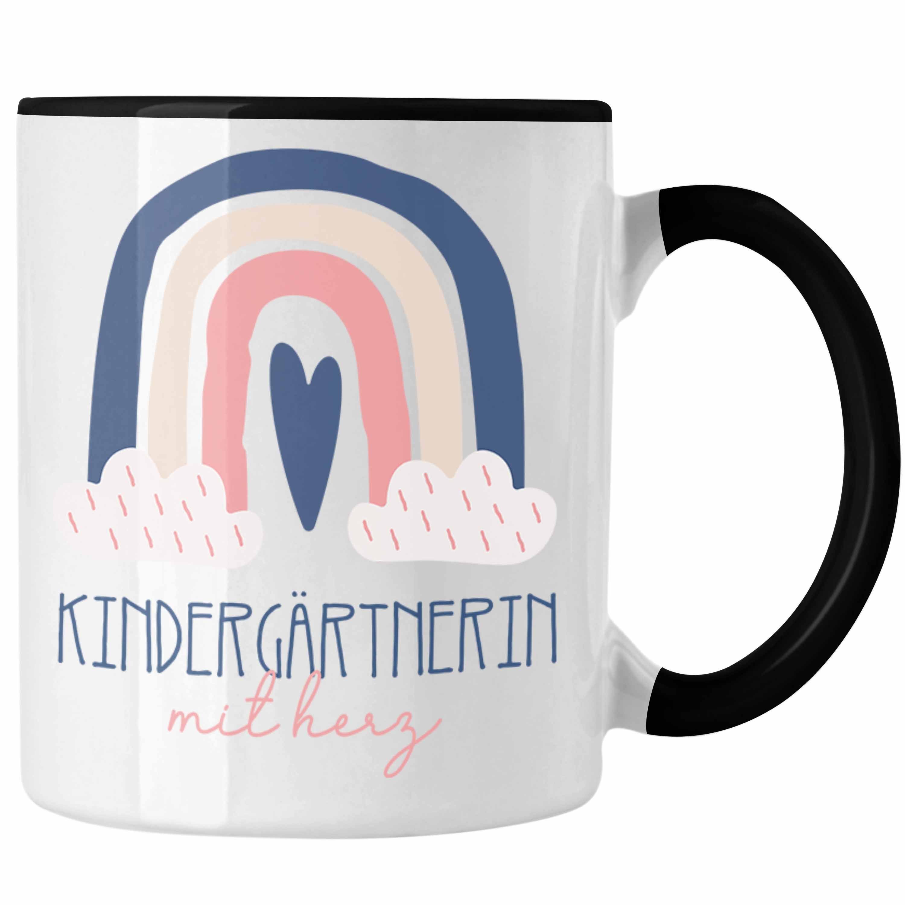 Trendation Tasse Kindergärtnerin Tasse Geschenk Danke Kaffeetassse Geschenkidee für Er Schwarz