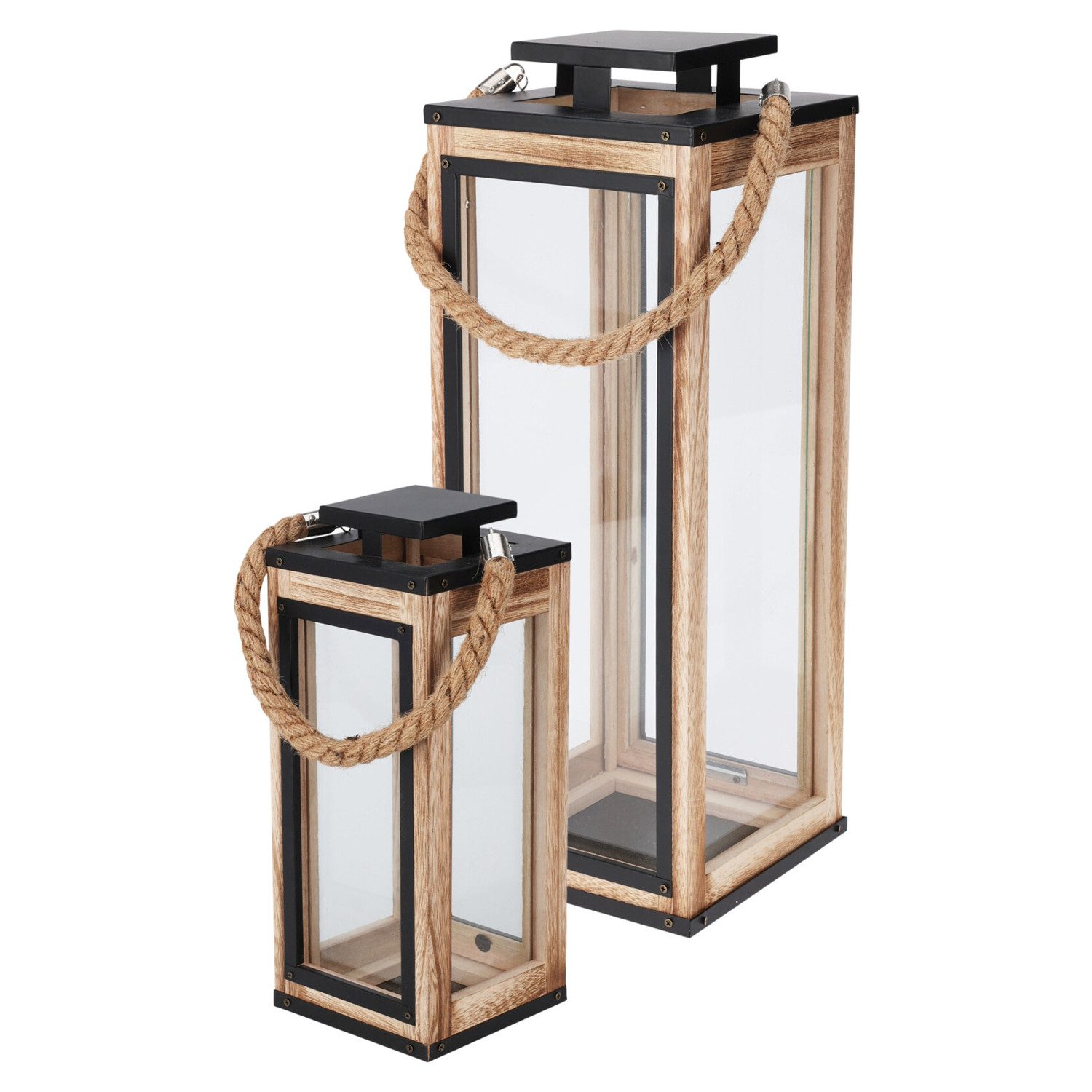 Laterne 2-teiliges Laternen-Set aus Holz mit Metalldach Deko-Laternen