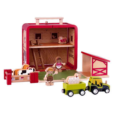 Udeas Spielzeug-Traktor »Bauernhof Spielzeug«, (mit verschiedenen Tierfiguren, 1-tlg), Tierpflege mit Traktor-Anhänger