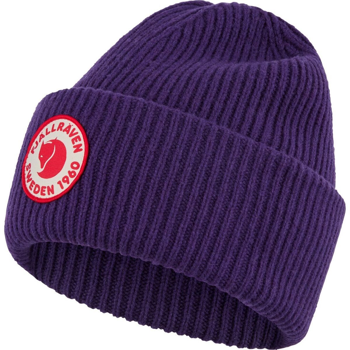 Fjällräven Beanie 1960 Logo Hat Warme, feuchtigkeitstransportierende Rippenstrickmütze aus Lammwolle