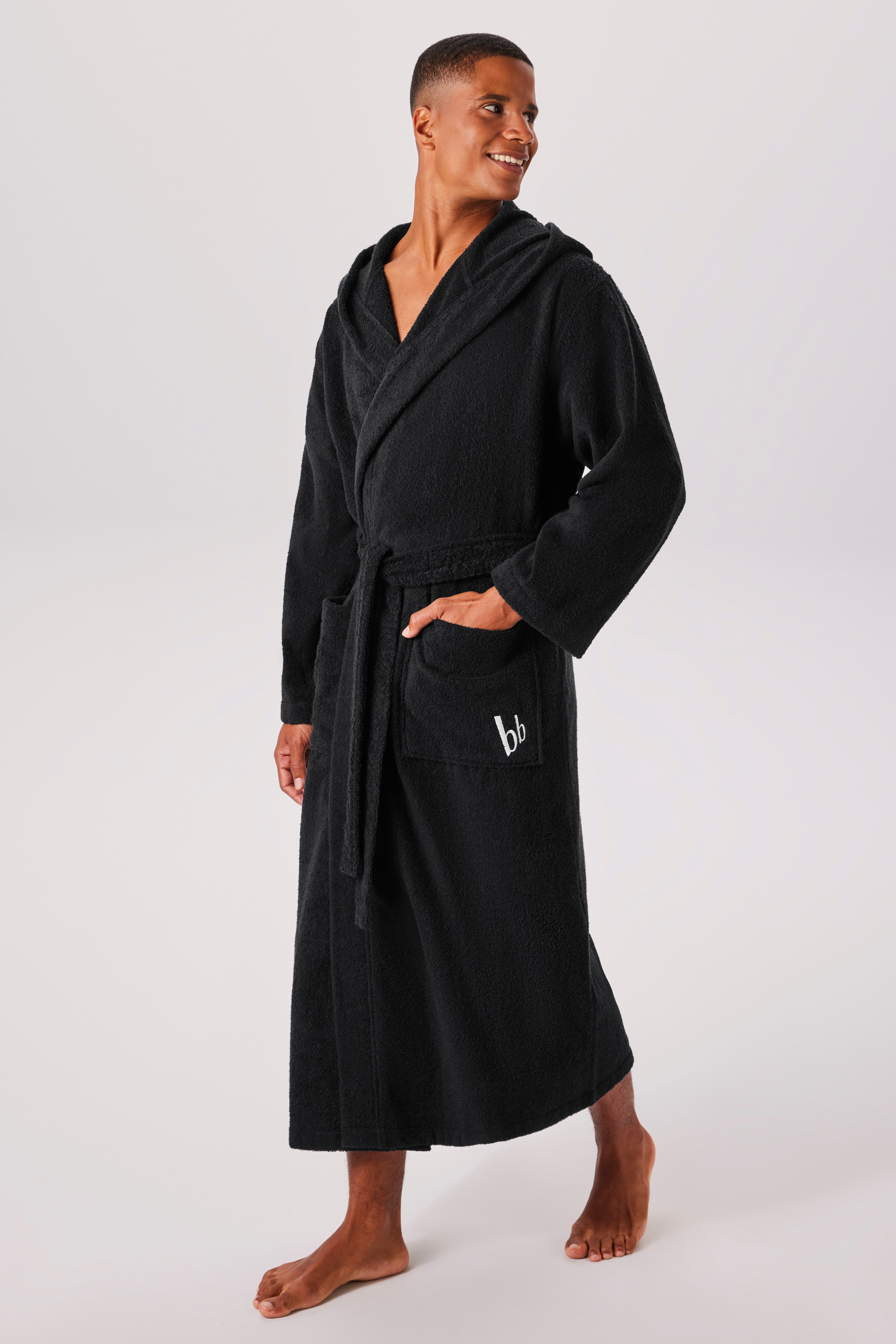 Bruno Banani Unisex-Bademantel Robby, ideal für Sauna & Spa, Standard, Premium und Überlänge, Langform, Walkfrottee, Kapuze, Gürtel, Damen & Herren Bademäntel, Baumwolle, mit Taschen, Sauna, XS-3XL