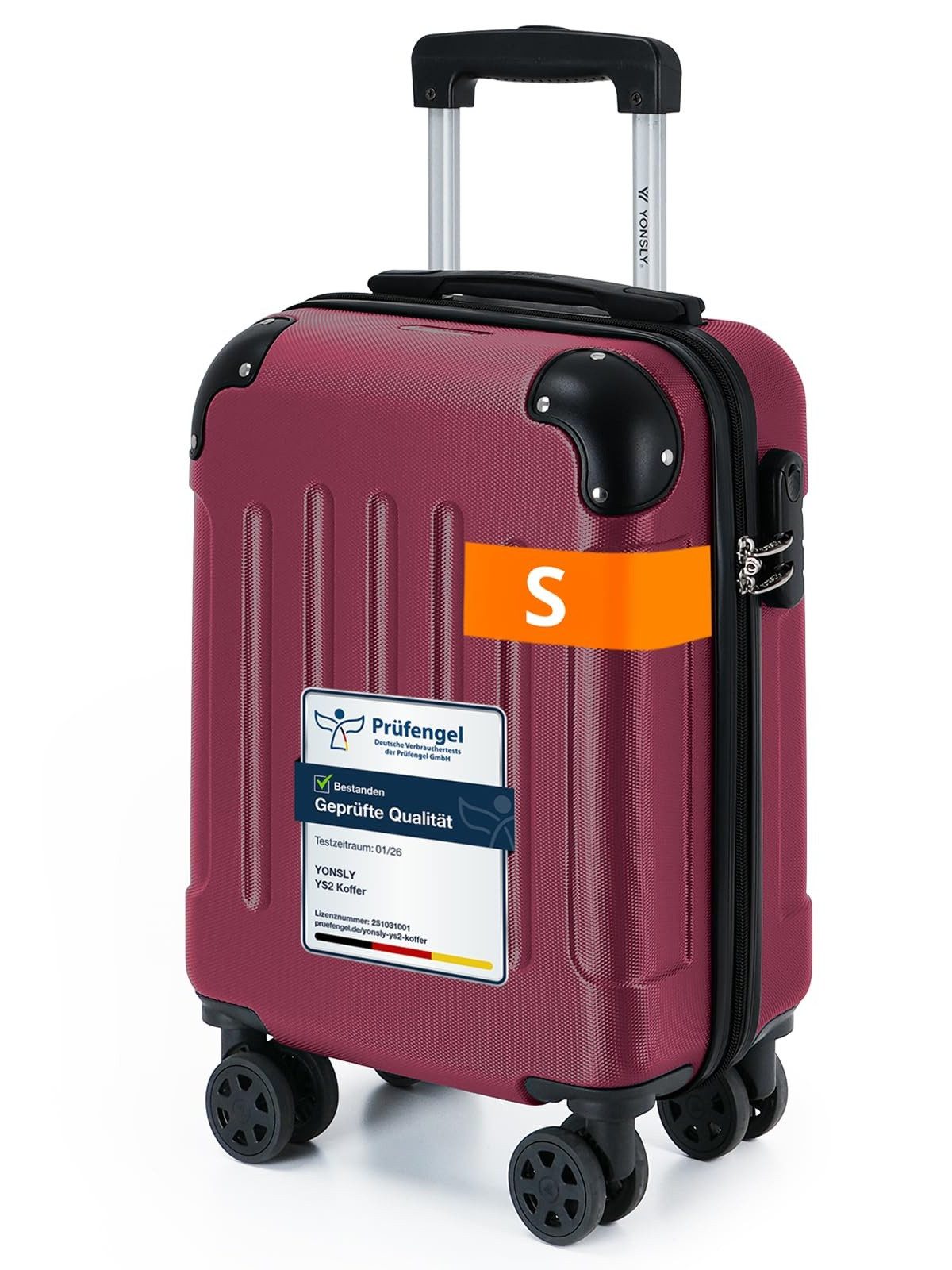 YONSLY Hartschalen-Trolley Hartschalen-Reisekoffer Trolley Rollkoffer in S/M/L/XL Größen, 4 Rollen, mit 360°-Lenkrollen, Zahlenschloss und mehrstufigem Teleskopgriff