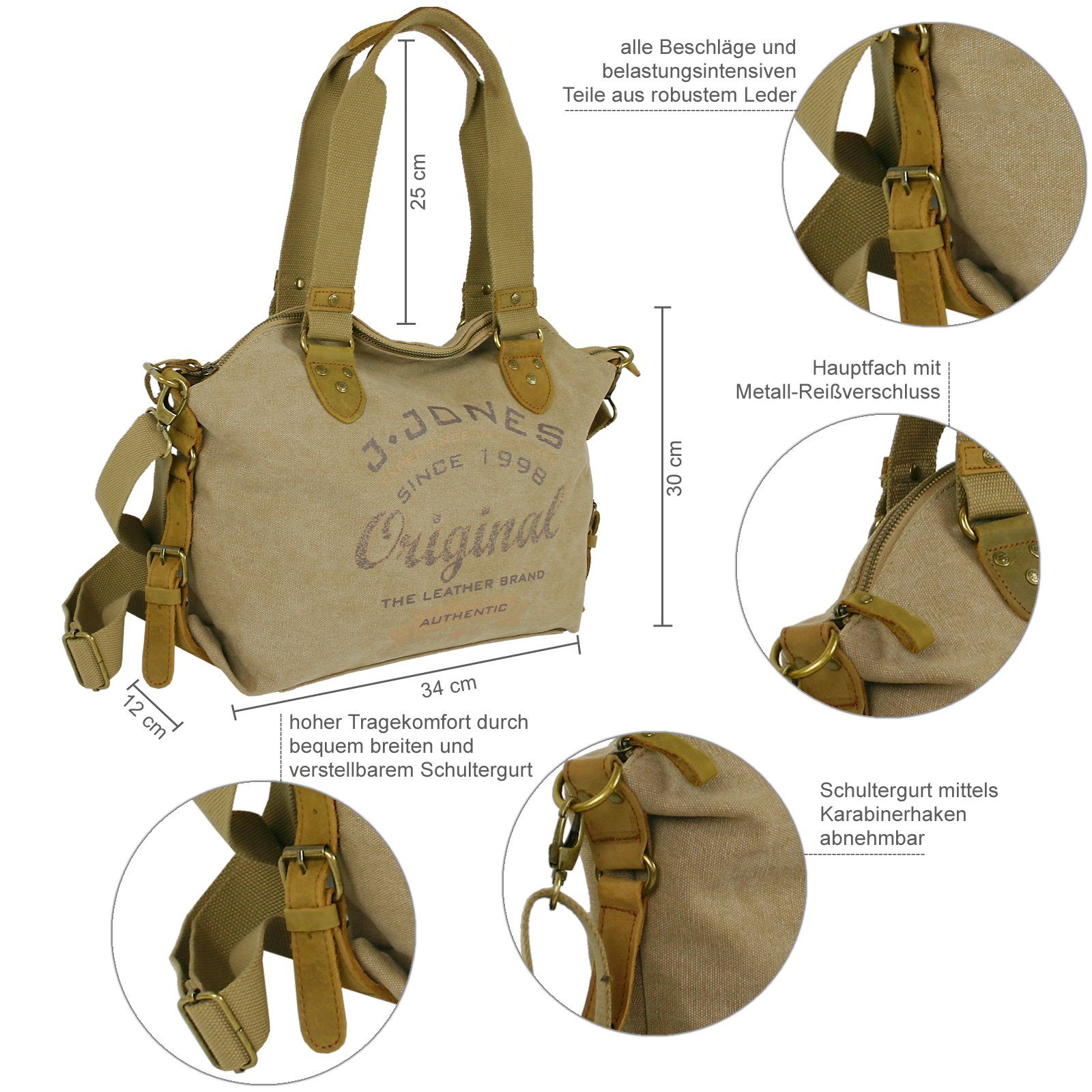 J JONES JENNIFER JONES Schultertasche Damen Canvas Umhängetasche, Handtasch günstig online kaufen