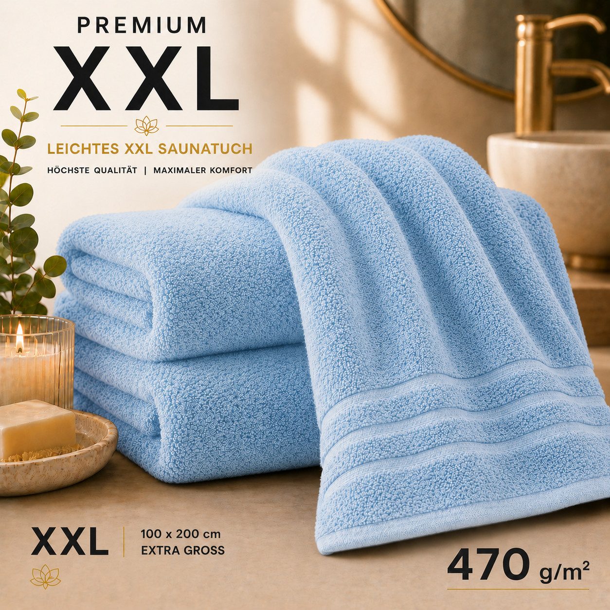 Komfortec Saunatuch 100x200 Extra Große XXL Premium Saunatuch, Unifarben (1-St), extra Große XXL, Schnelltrocknend, Frottee, Weich, Baumwolle – Bild 2 von 5