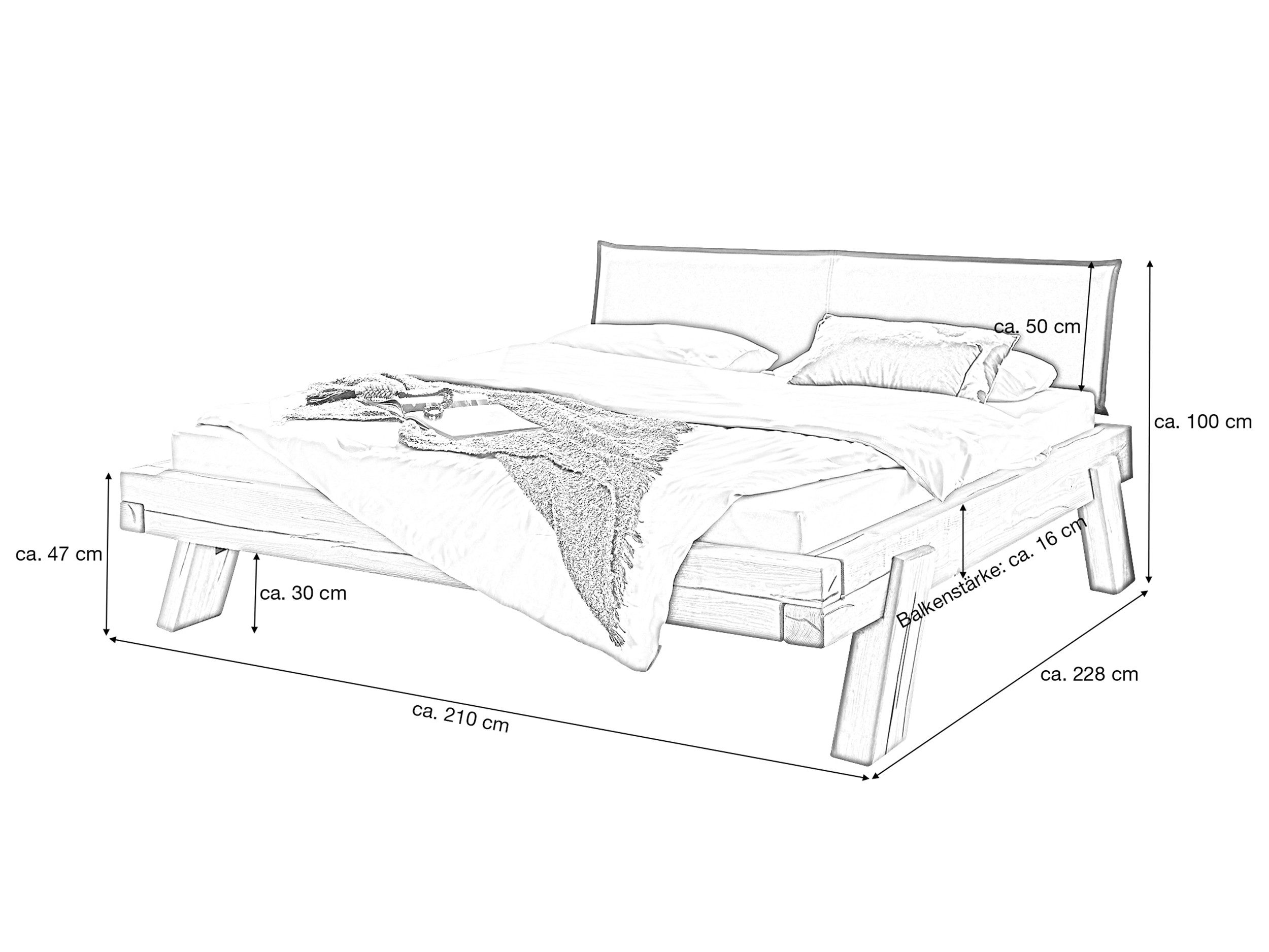 Massivart® Massivholzbett 180/140 x 200 cm Balkenbett Kiefer »BERGTAL SOFT«, eichefarbig honig gebeizt & geölt, Balkenkonstruktion