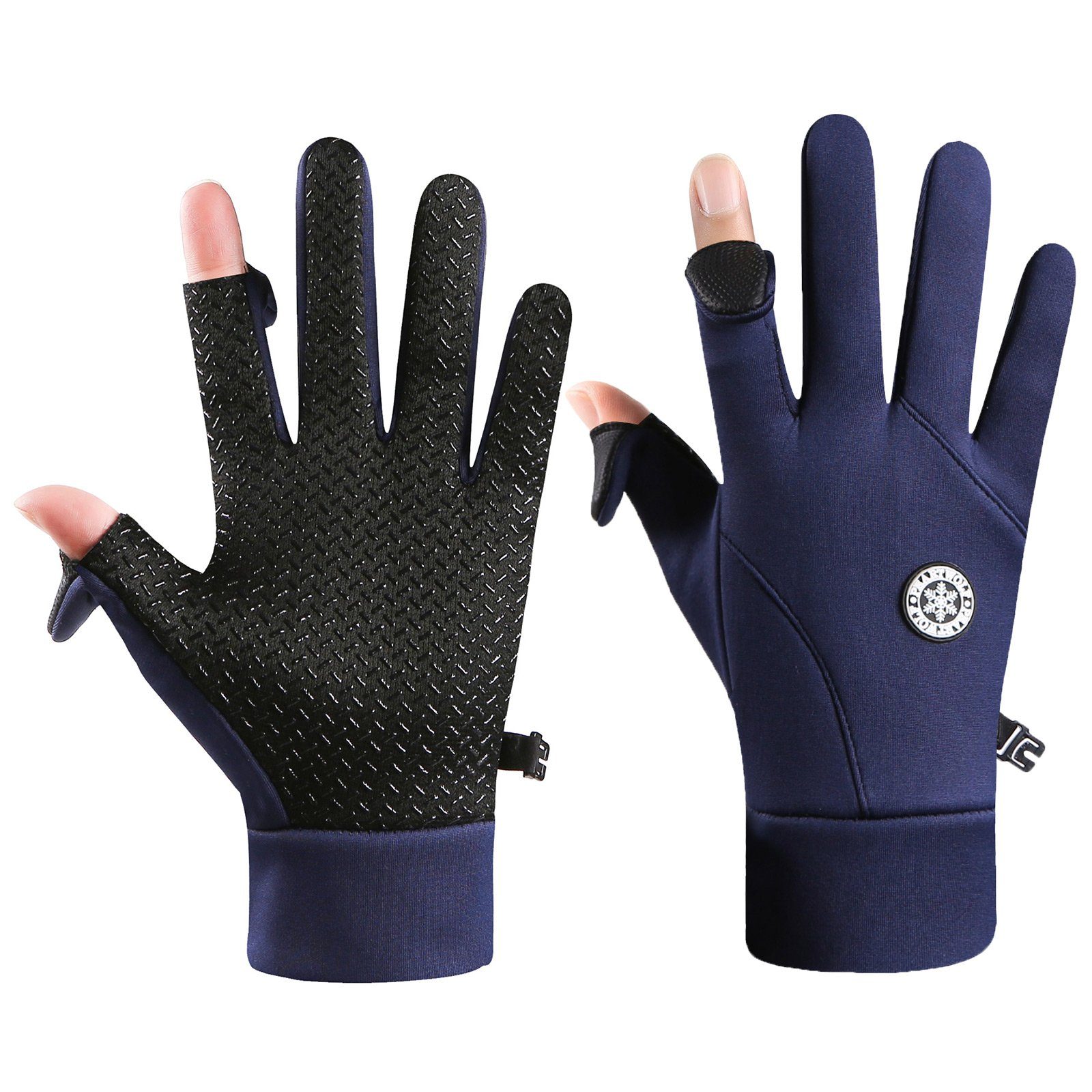 Sunicol Fahrradhandschuhe Winter Ski Motorrad Angelhandschuhe Wasserdicht 2 Fingerlose Fischers Winddichte Rutschfeste Sporthandschuhe für Laufen, Radfahren, Klettern Blau#2 | Fahrradhandschuhe