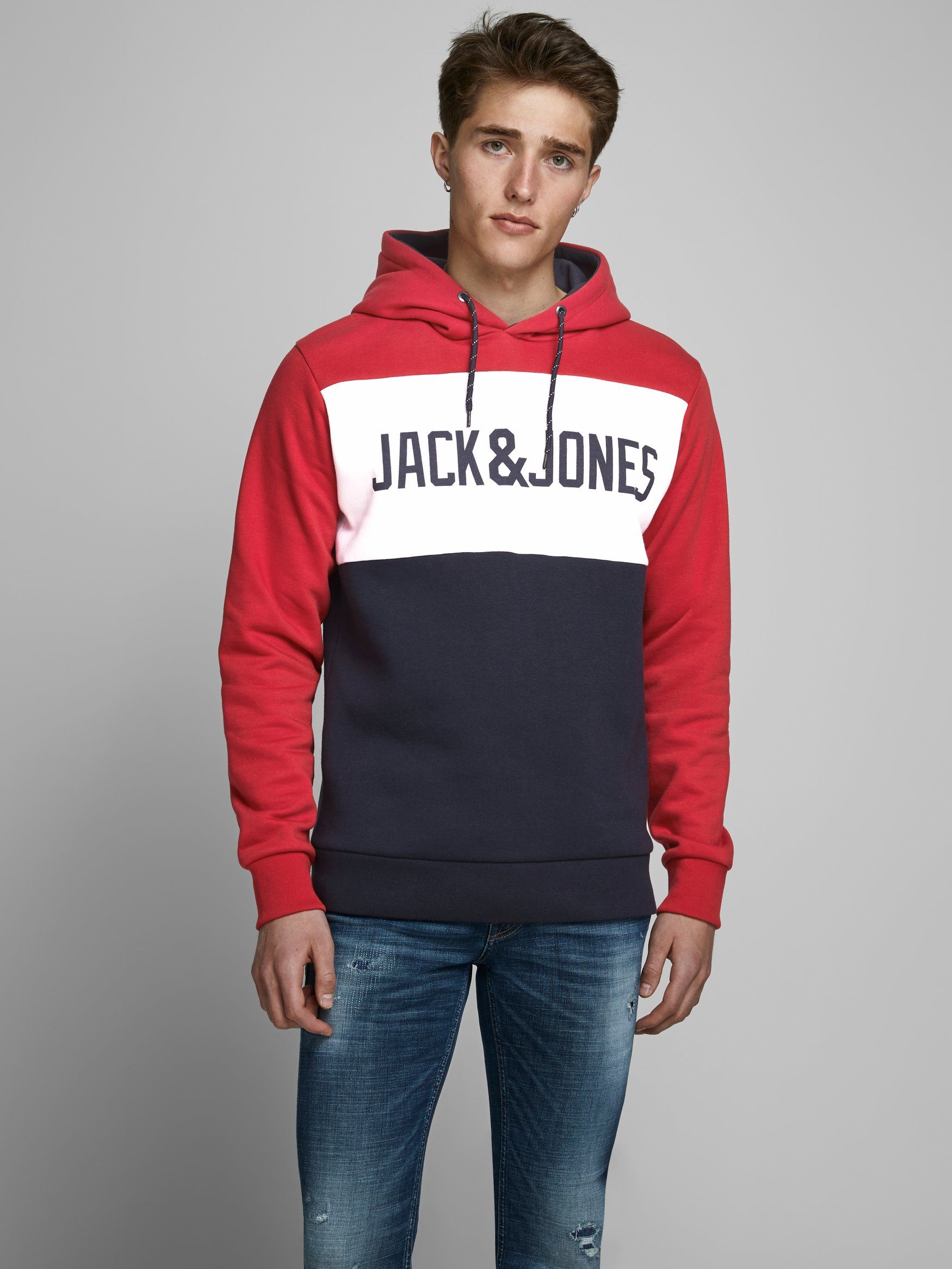 Jack & Pullover Warmer Rot JJELOGO Hoodie Sweater Print Logo in Jones Hoodie 4416