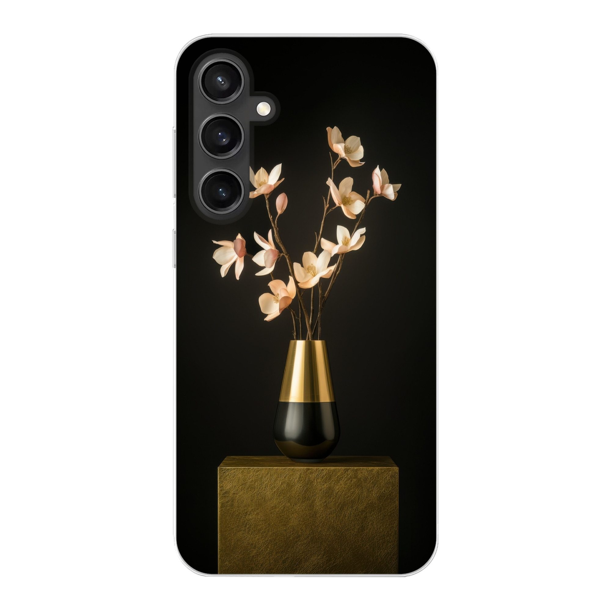 MuchoWow Handyhülle für Samsung Galaxy S23 FE Verschnörkelt - Blumenstrauß - Gold - Vase