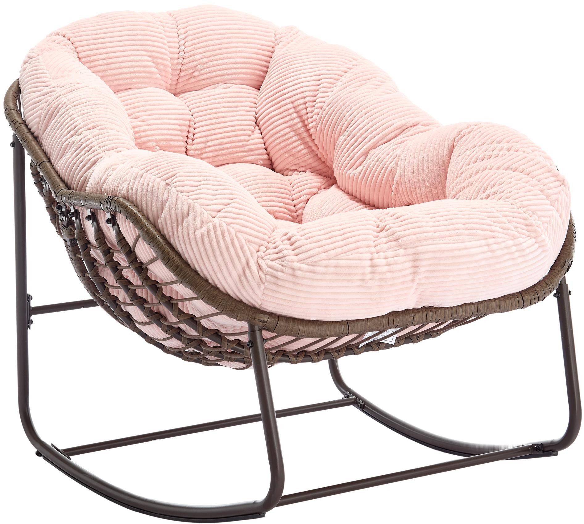 LVHOM Schaukelstuhl mit gepolstertem Kissen, Rattanstuhl mit Stahlrahmen, L günstig online kaufen