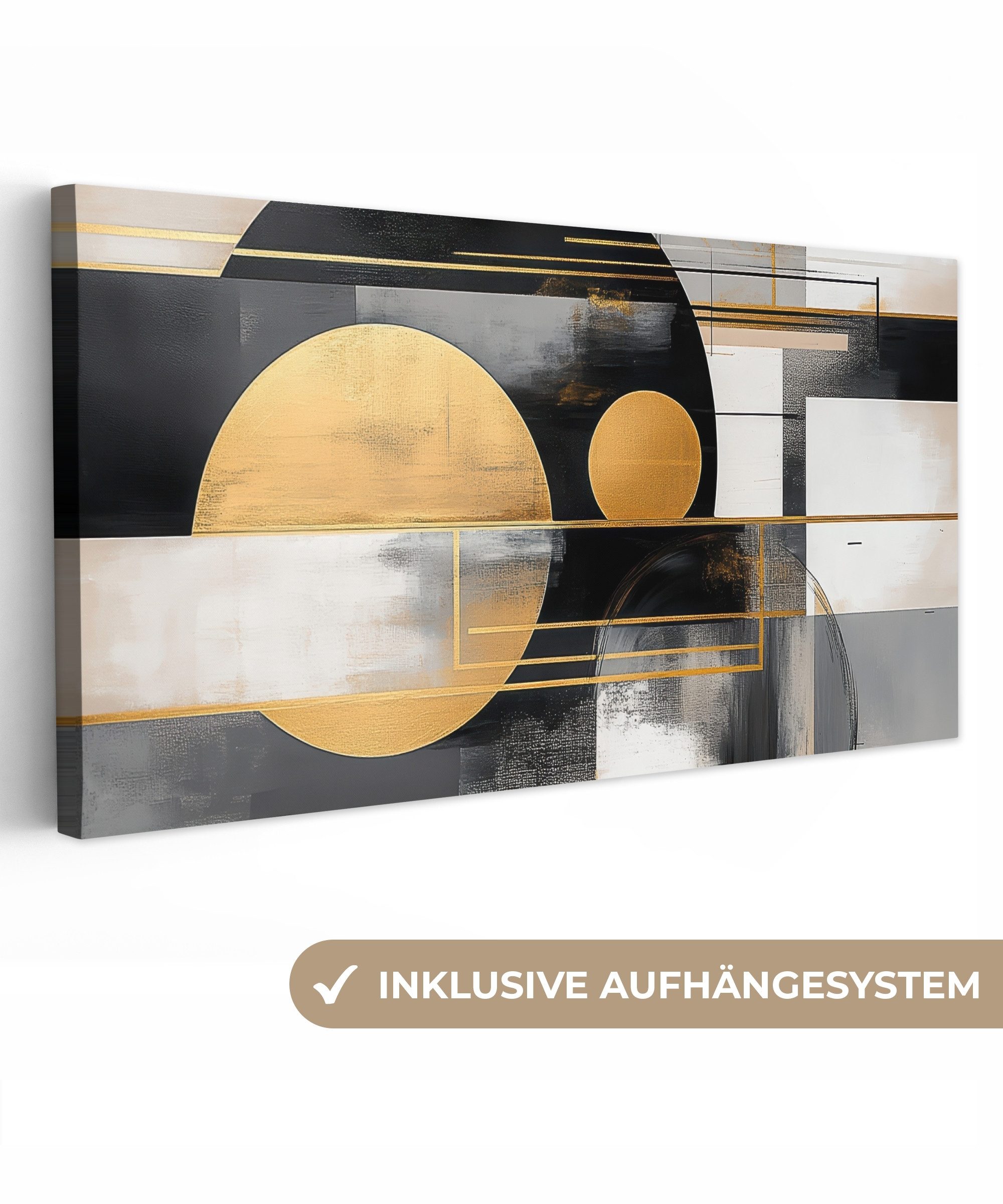 OneMillionCanvasses® Leinwandbild Panorama Abstrakt - Gold - Silber - Forme günstig online kaufen