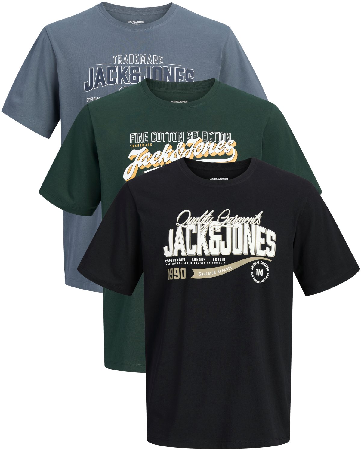 Jack & Jones Print-Shirt Bequemes Slimfit Shirt (Spar-Set, 3er-Pack) in Unifarbe mit Print