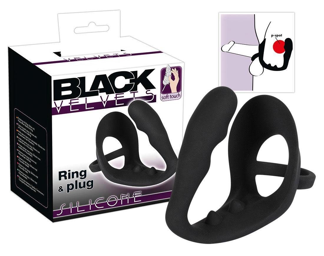 Plug, mit & Penisring Ring VELVETS Analplug SEX-TOYS BLACK zusätzlichem
