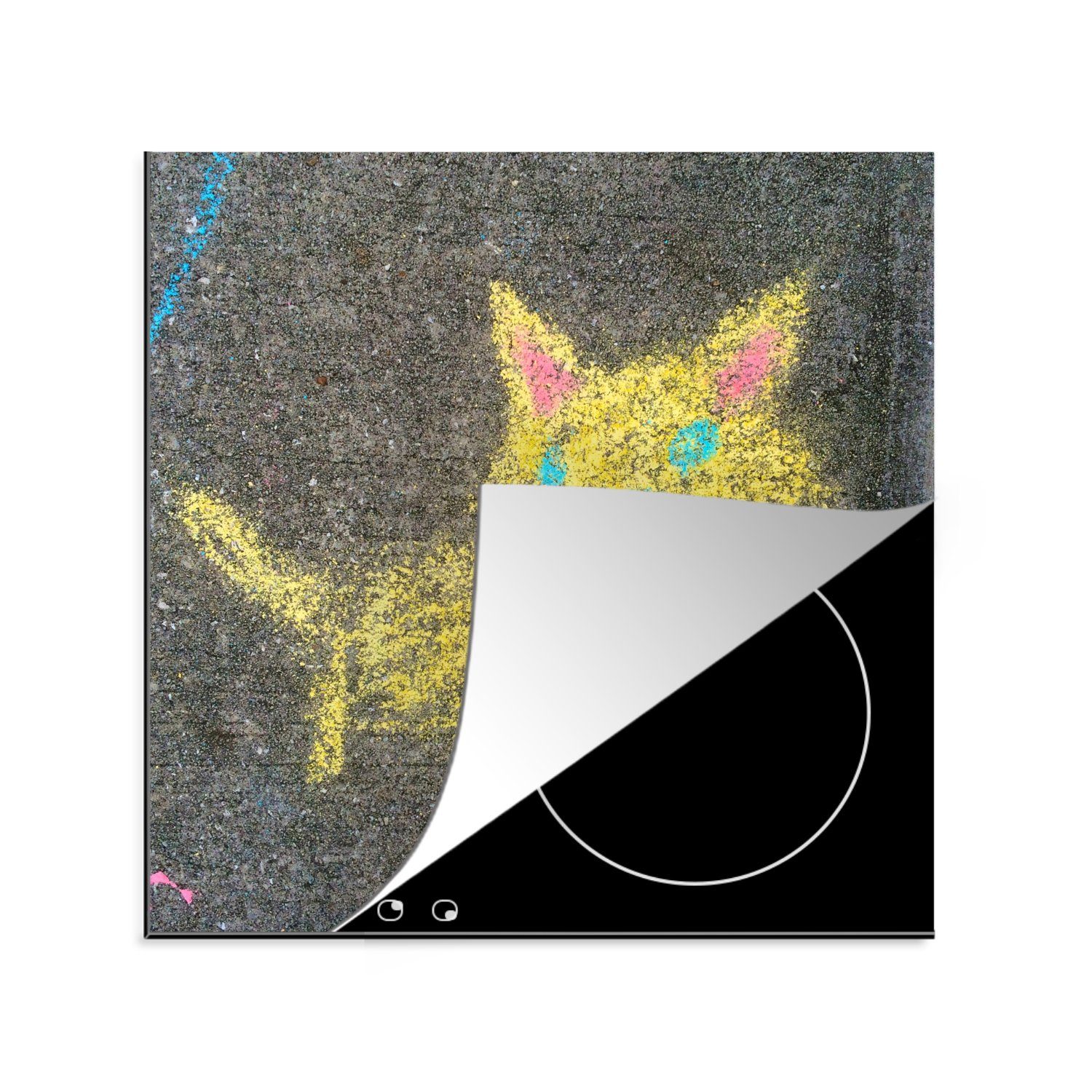 Ceranfeldabdeckung, küche (1 für von Arbeitsplatte Herdblende-/Abdeckplatte einer tlg), cm, MuchoWow Vinyl, Katze, Straßenkunst 78x78