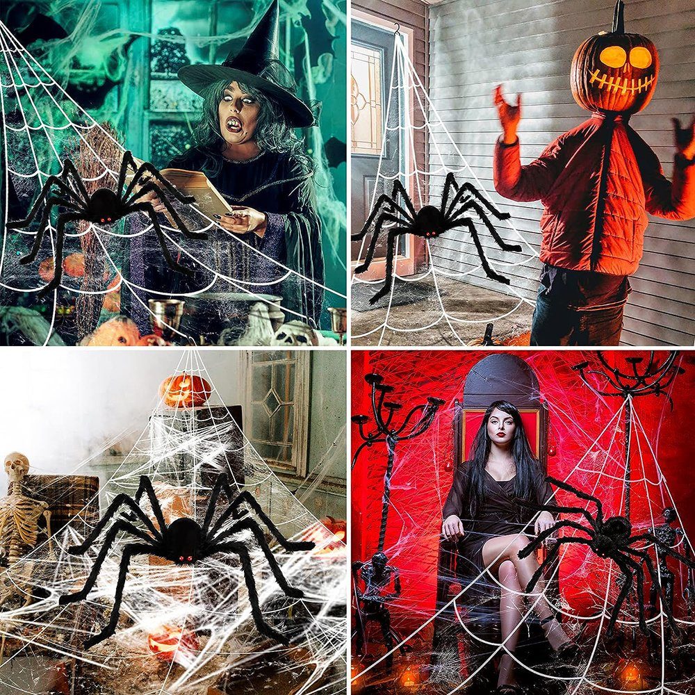 GelldG Spinnrute Halloween großer Gruselige Deko, Halloween Spinnennetz, Spinne
