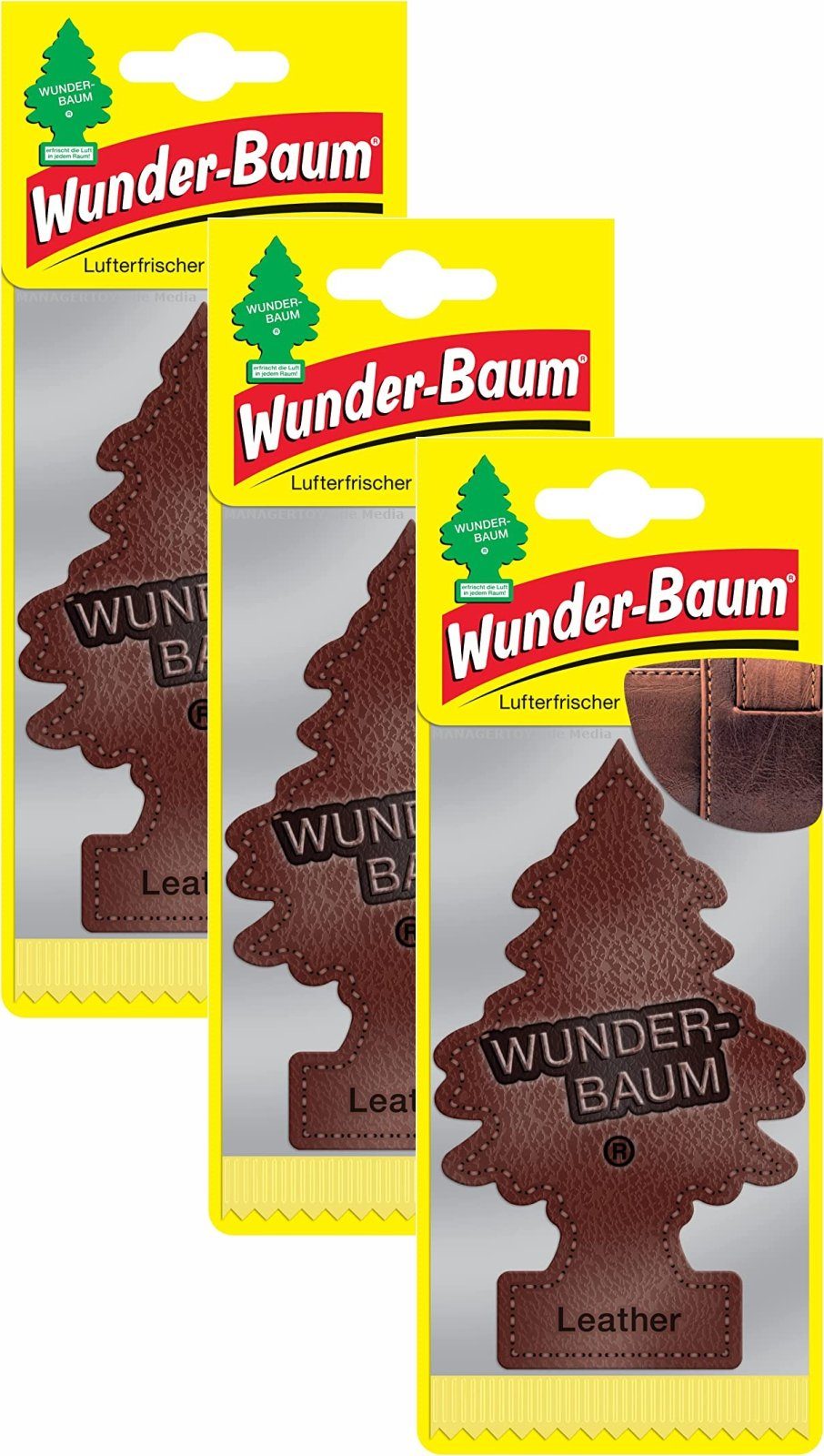 Kunstbaum Leder 3er Duftbäumchen Wunderbaum 3 Set Lufterfrischer Echtleder, Wunder-Baum