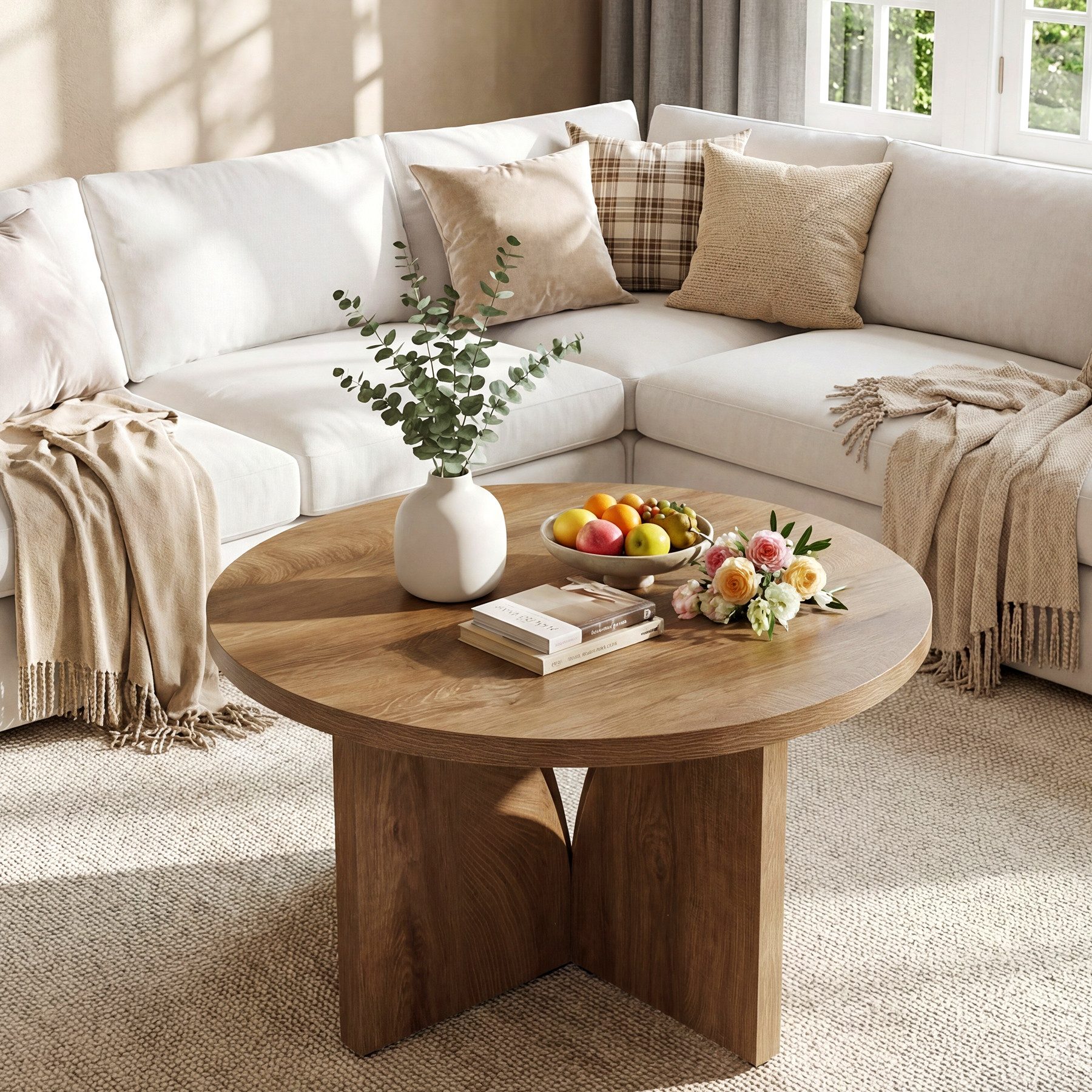Tribesigns Couchtisch 80 cm Runder wohnzimmertisch, Moderner Holztisch in Braun
