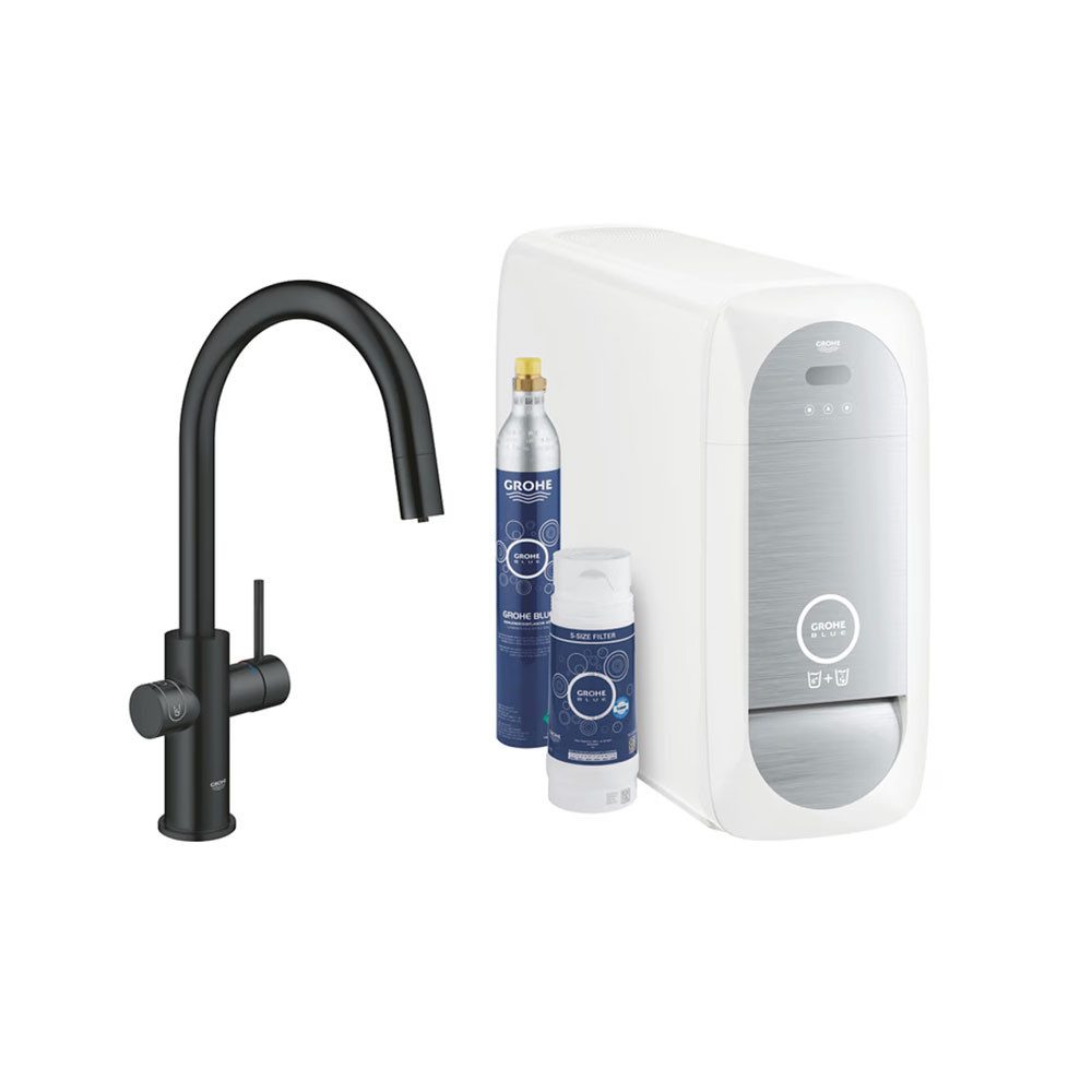 Grohe Küchenarmatur Blue Home C-Auslauf herausziehbarem Mousseurauslauf EU velvet black