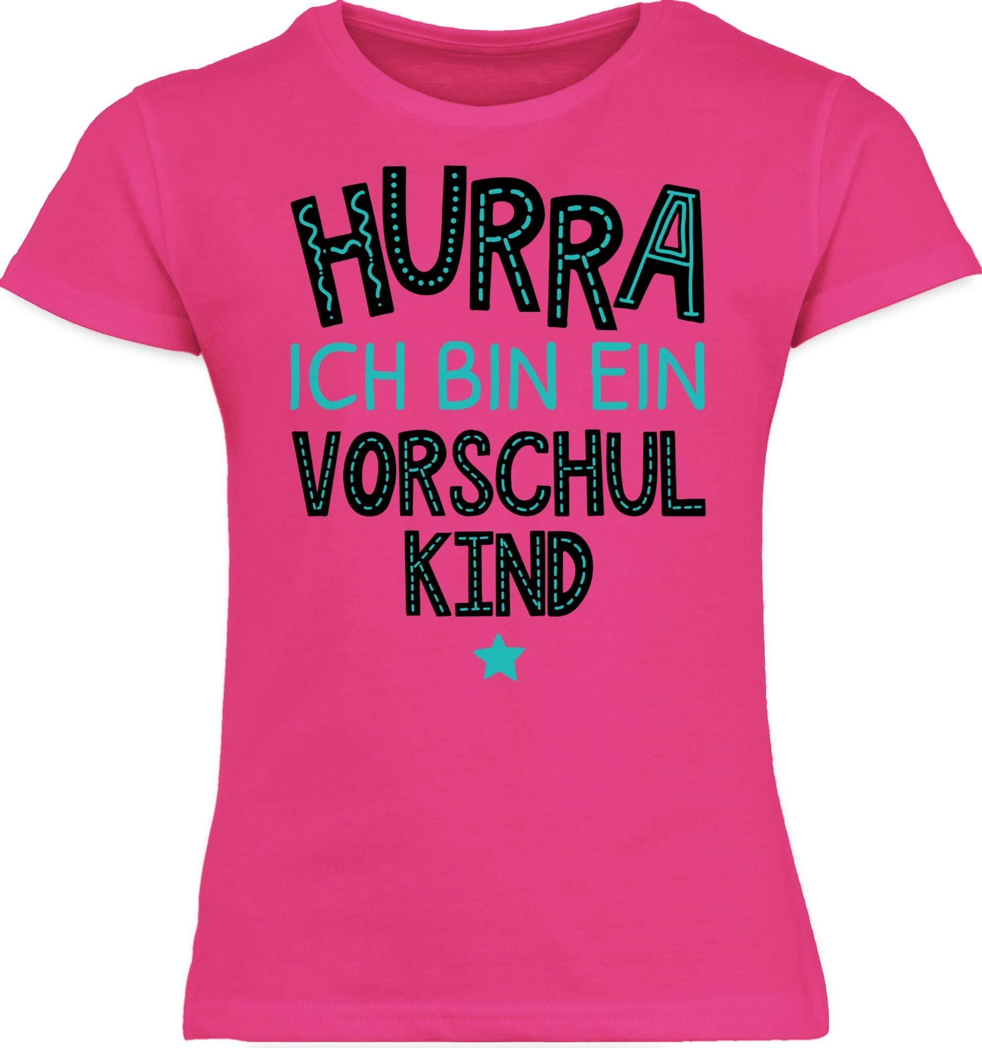 Shirtracer T-Shirt Hurra ich bin ein Vorschulkind türkis Vorschulkinder Geschenke 2 Fuchsia